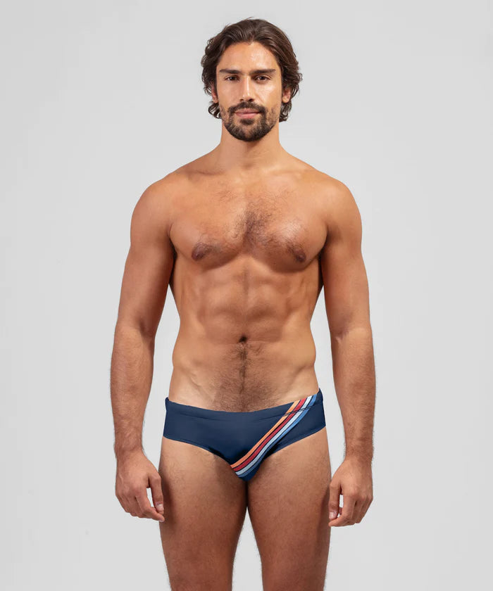 RON DORFF SWIM BRIEFS DIAGONAL STRIPES NAVY