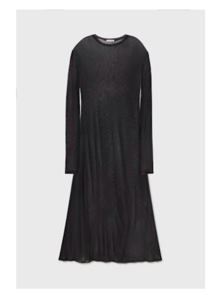 SILK LAUNDRY MESH LONG SLEEVE DRESS - BLACK SILK LAUNDRY MESH LONG SLEEVE DRESS - BLACK