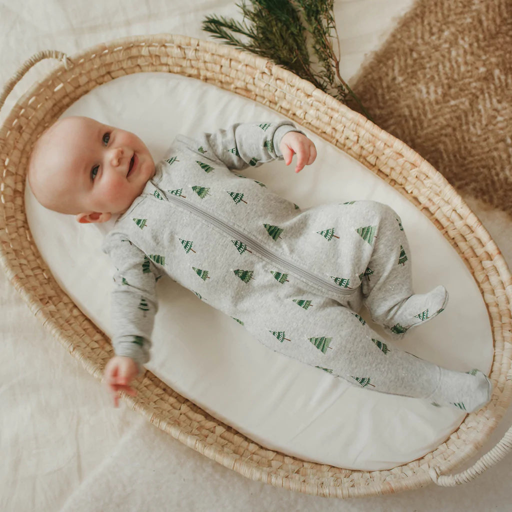PETIT LEM INFANT O CHRISTMAS TREE PRINT SLEEPER - HEATHER GREY