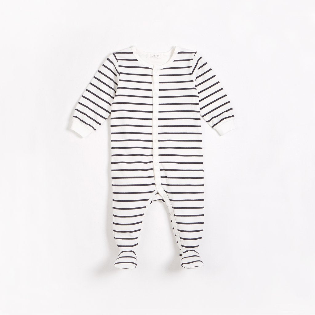 PETIT LEM INFANT FOOTED PAJAMA - OFF WHITE/ CHARCOAL