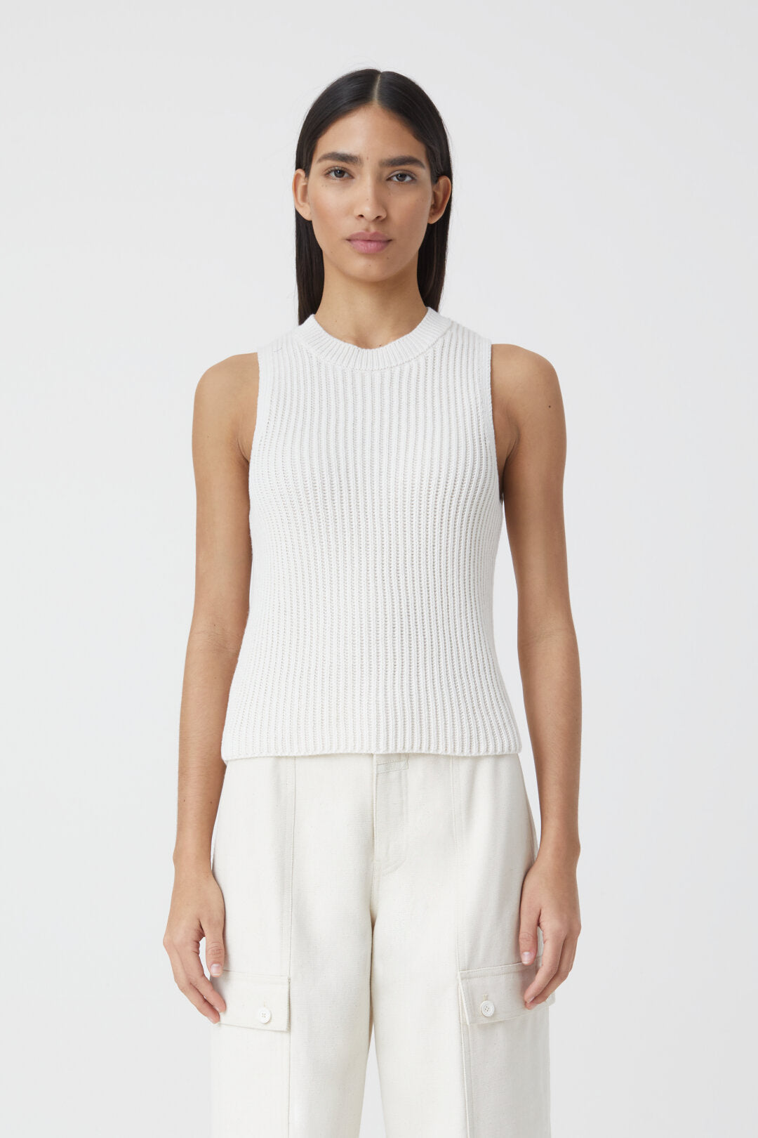 Collaborate Fitted Mock Neck Rib Sleeveless Top