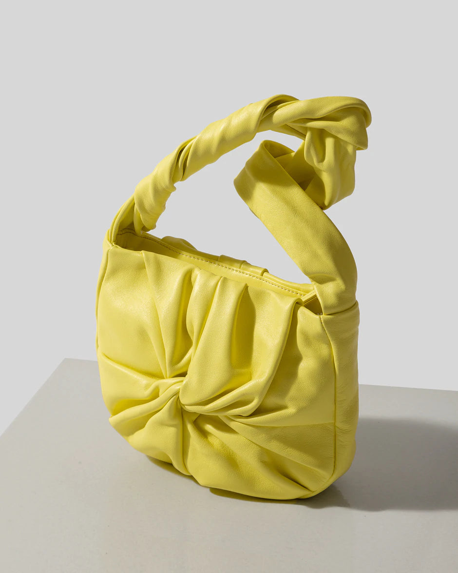 Hereu Straw Woven Leather Trim Circular Double Handle Tote Handbag Yellow Brown