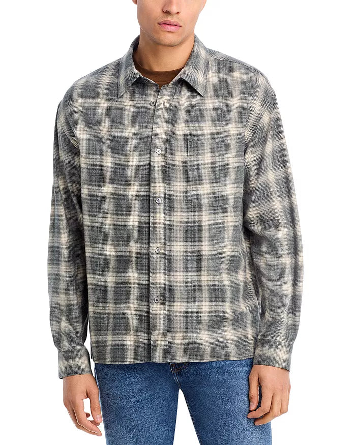 FRAME MENS STRAIGHT HEM PLAID SHIRT - GREY PLAID