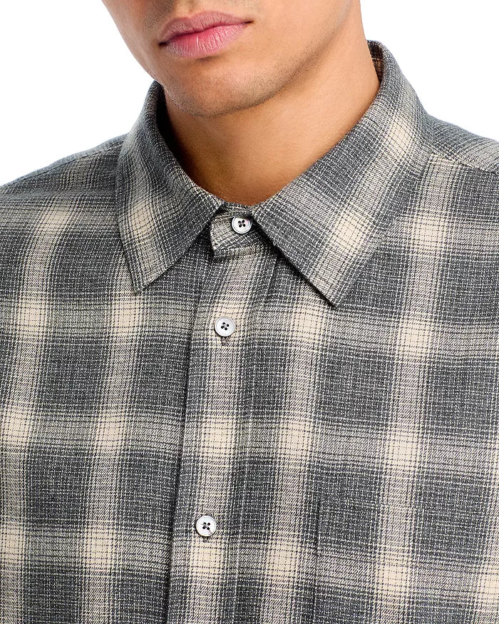 FRAME MENS STRAIGHT HEM PLAID SHIRT - GREY PLAID