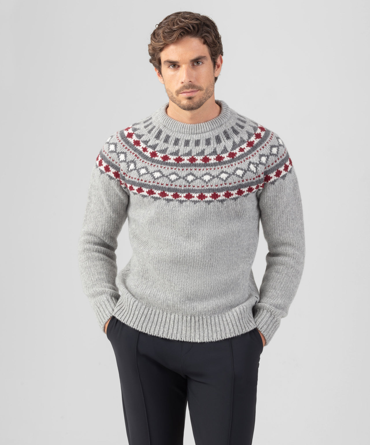 RON DORFF WOOL CASHMERE SWEATER W. NORDIC PATTERN - GREY MELANGE