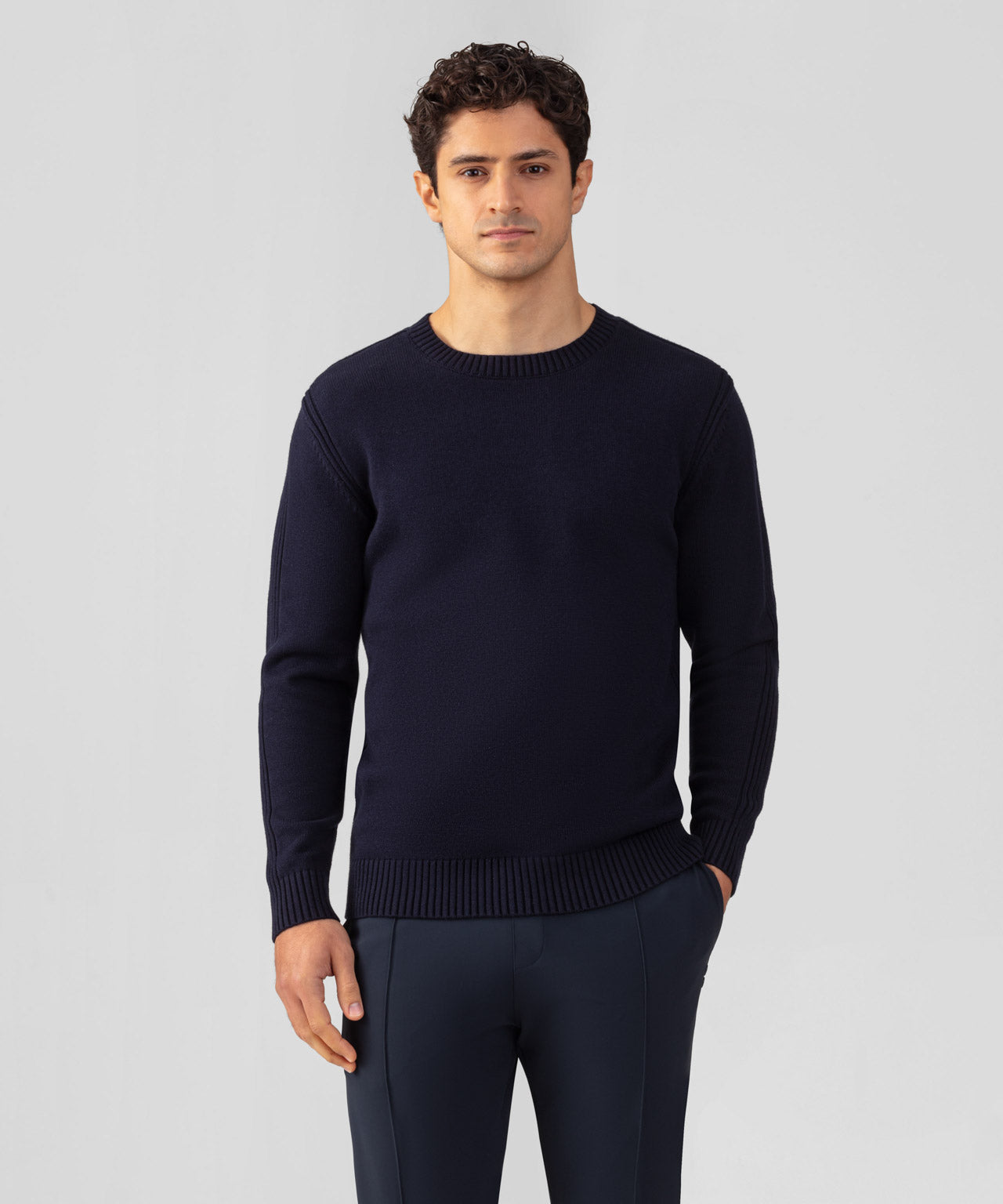 RON DORFF COTTON-WOOL NAVY SWEATER W. SIDE RIB - 2 COLORS