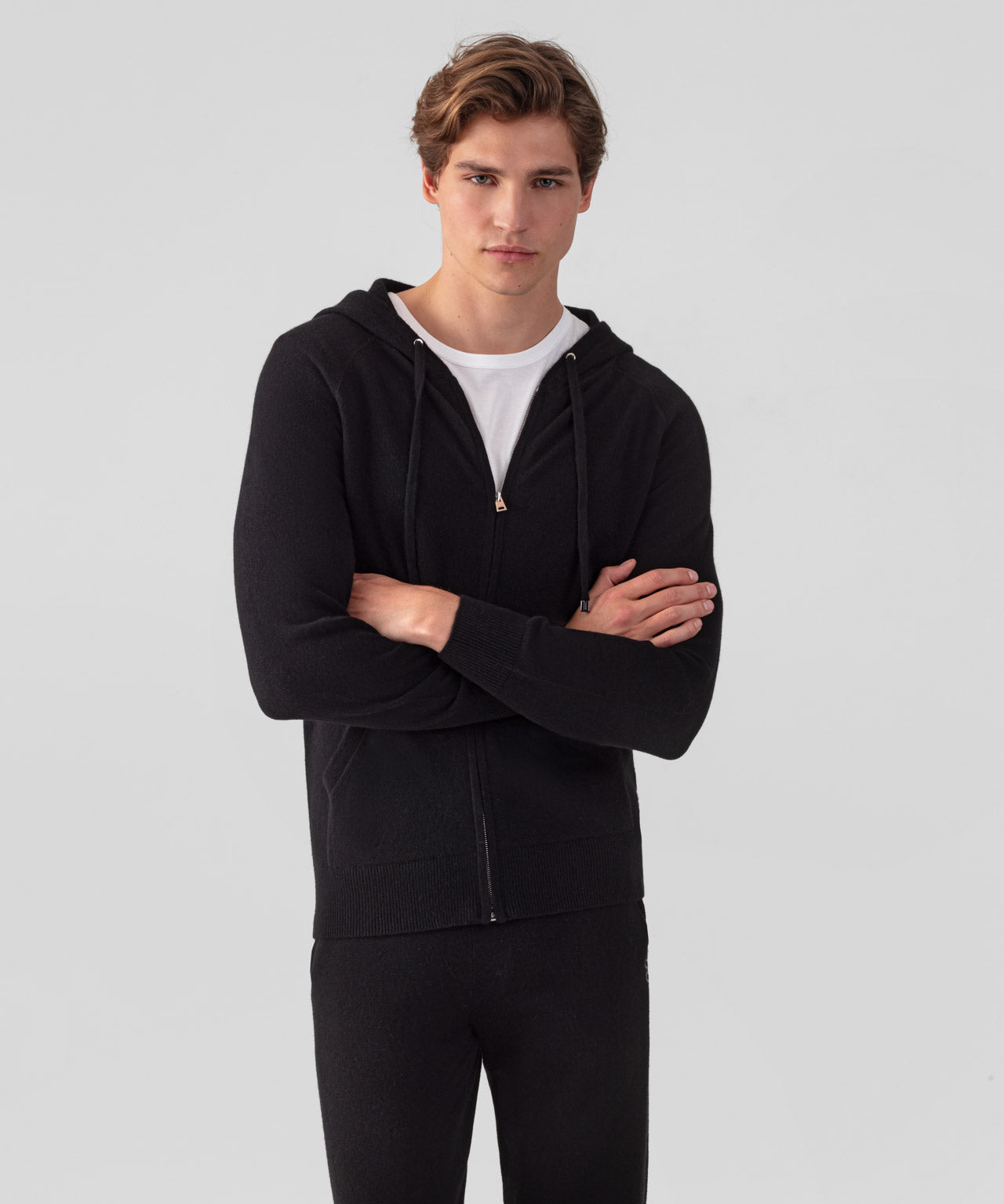 RON DORFF CASHMERE ZIPPED HOODIE - BLACK