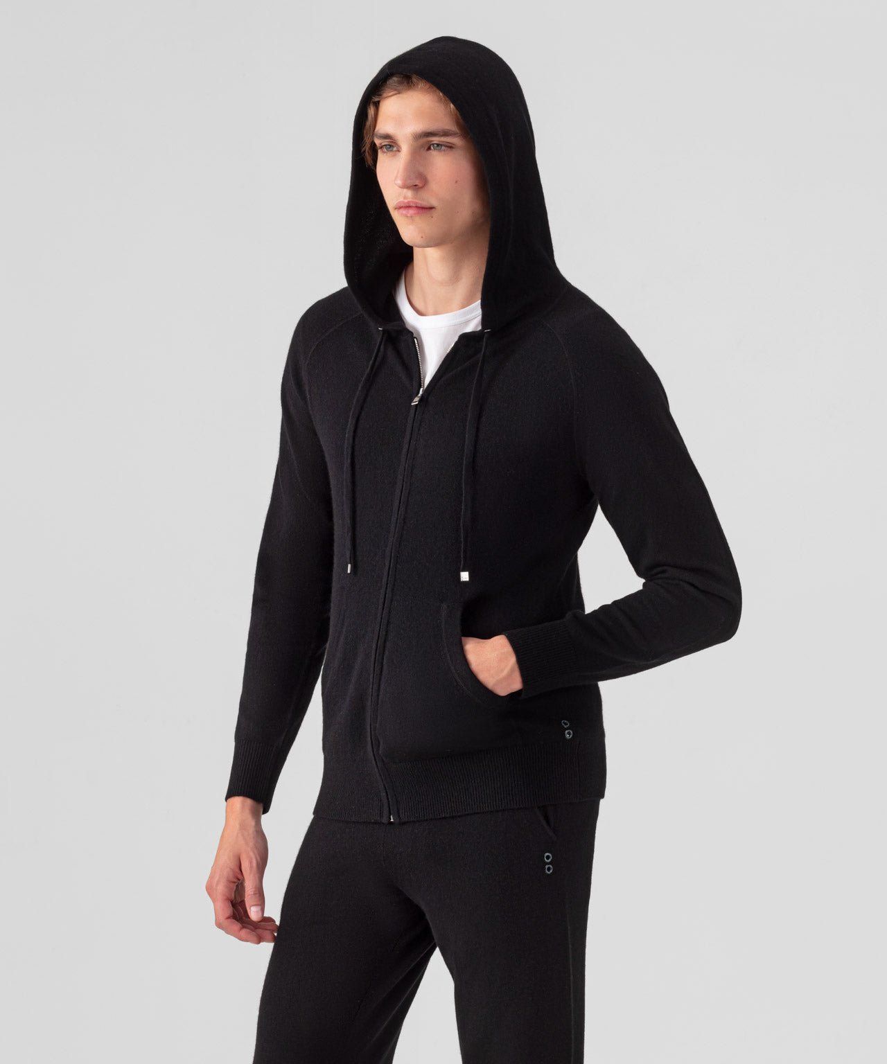 RON DORFF CASHMERE ZIPPED HOODIE - BLACK