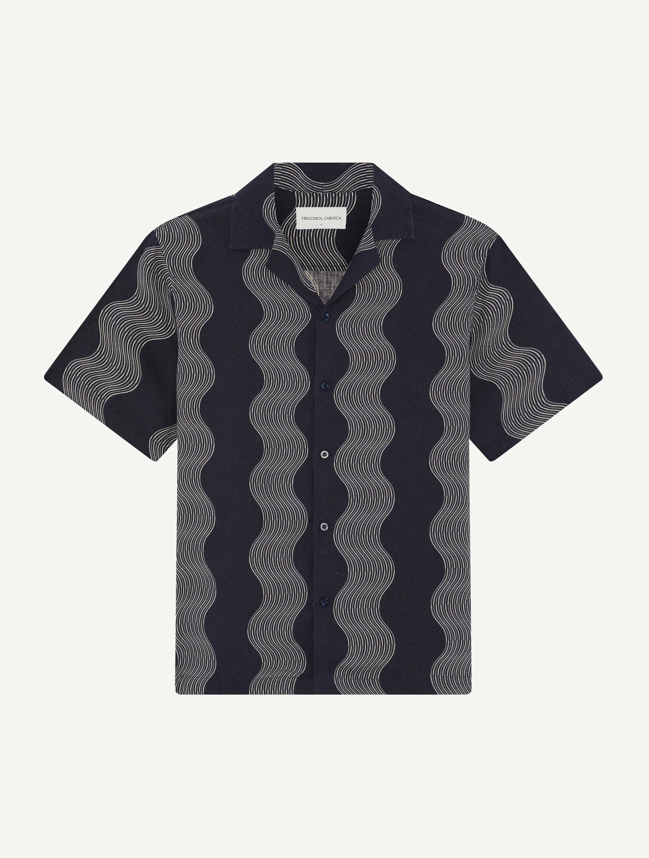 FRESCOBOL CARIOCA ROBERTO LINEN SHIRT S/S DUO CABANA STRIPE PRINT - NAVY