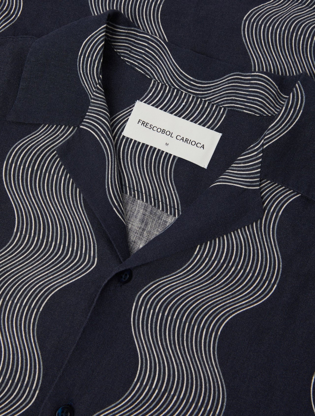 FRESCOBOL CARIOCA ROBERTO LINEN SHIRT S/S DUO CABANA STRIPE PRINT - NAVY