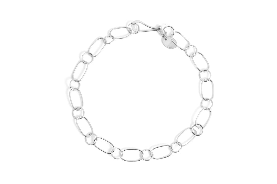 MELISSA JOY MANNING OVAL AND ROUND LINK CHAIN BRACELET - STERLING SILVER