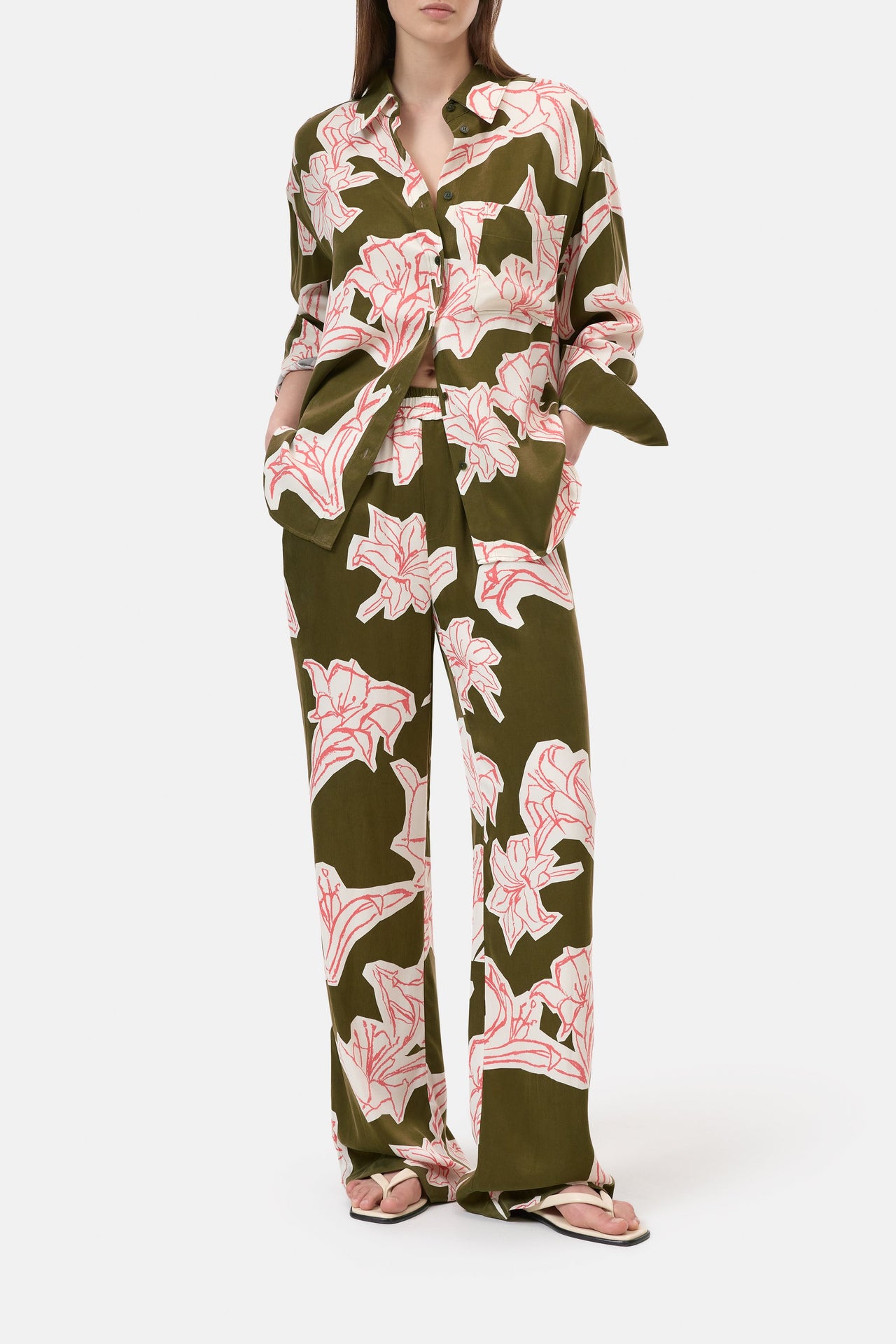 CLOSED WOMENS WINONA WIDE LEG PANTS - DEEP OLIVE