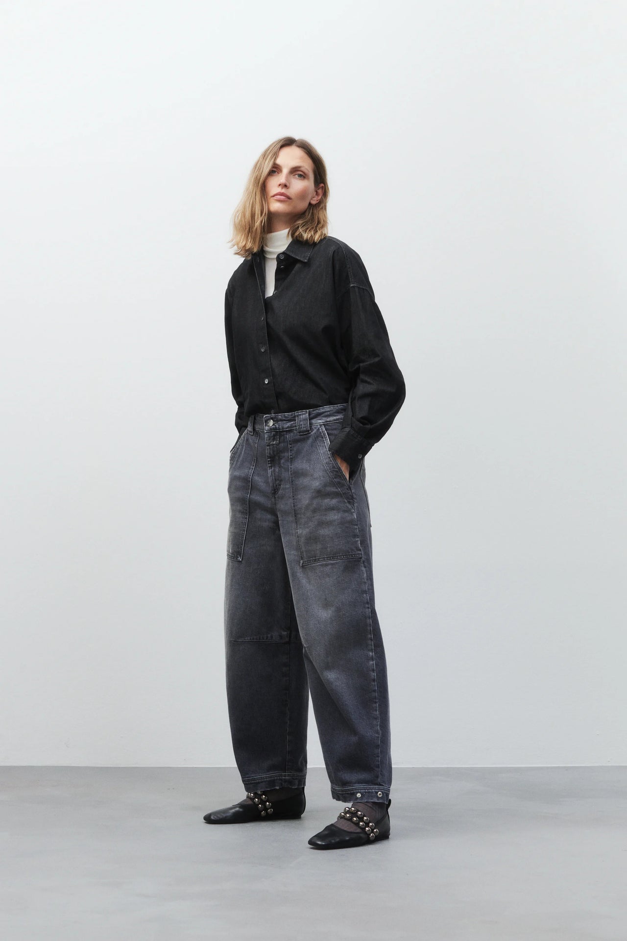 CLOSED WOMENS RHANNON BARREL LEG DENIM - MID GREY