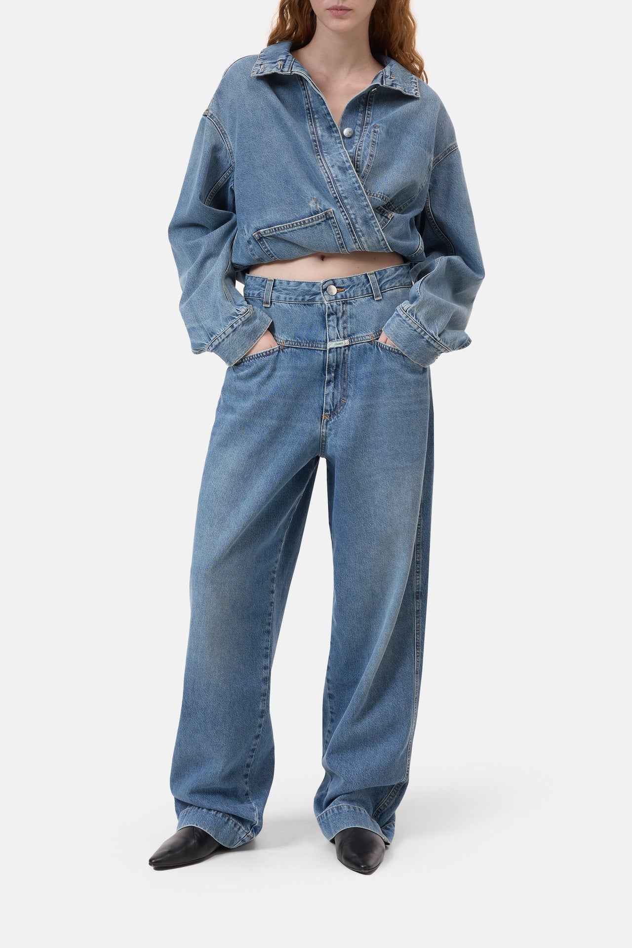 CLOSED WOMENS DENI-X WIDE LEG DENIM - MID BLUE