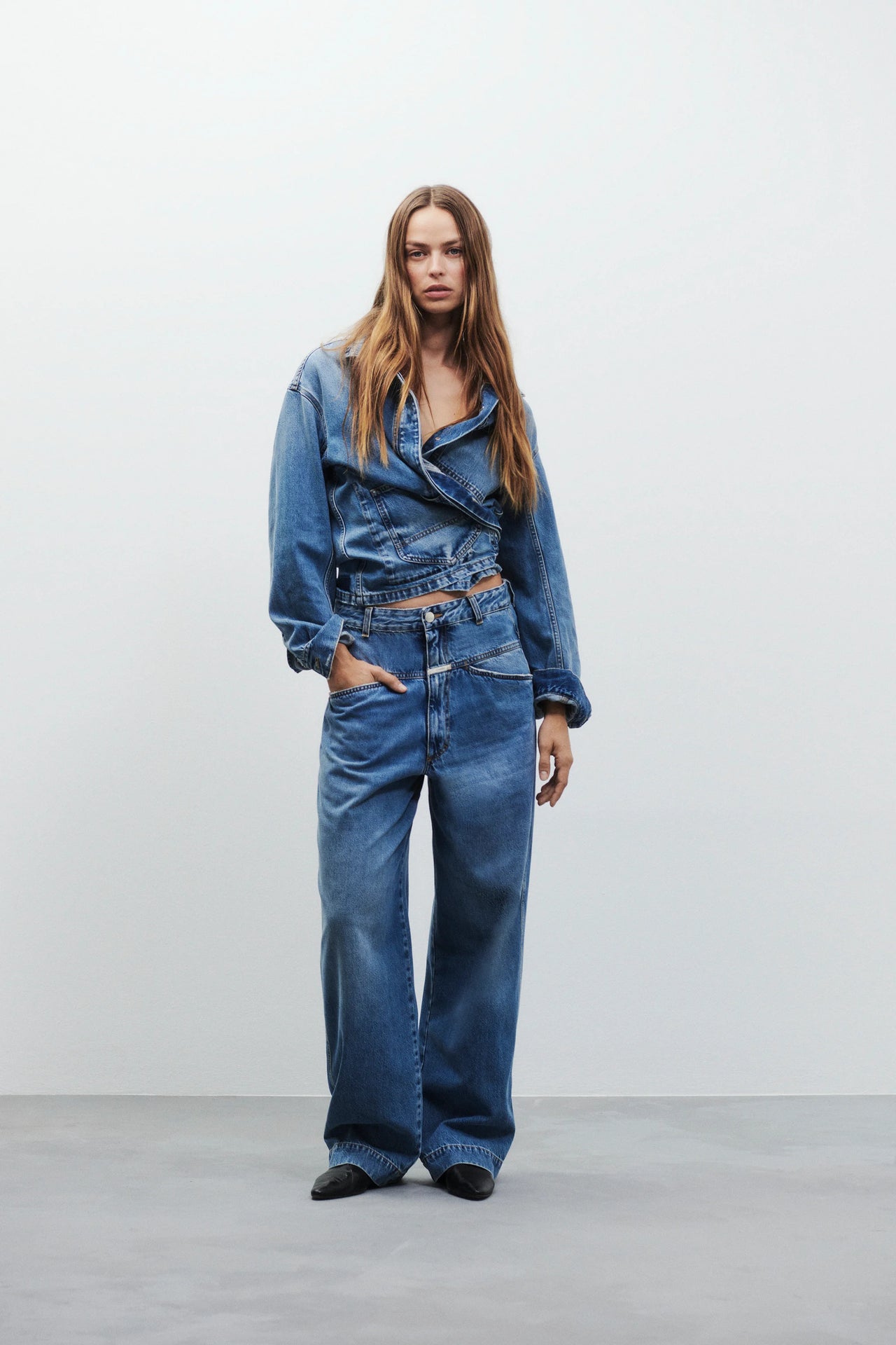 CLOSED WOMENS DENI-X WIDE LEG DENIM - MID BLUE