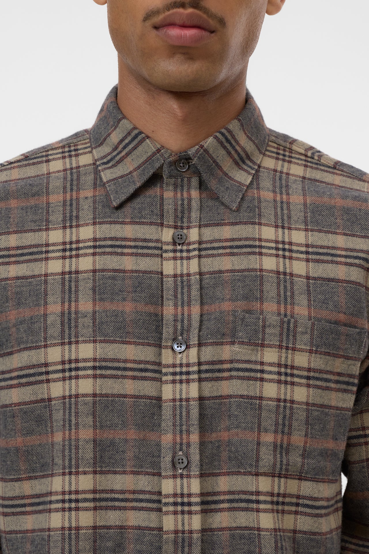 CLOSED MENS CHECKED COTTON SHIRT - ROCK BEIGE