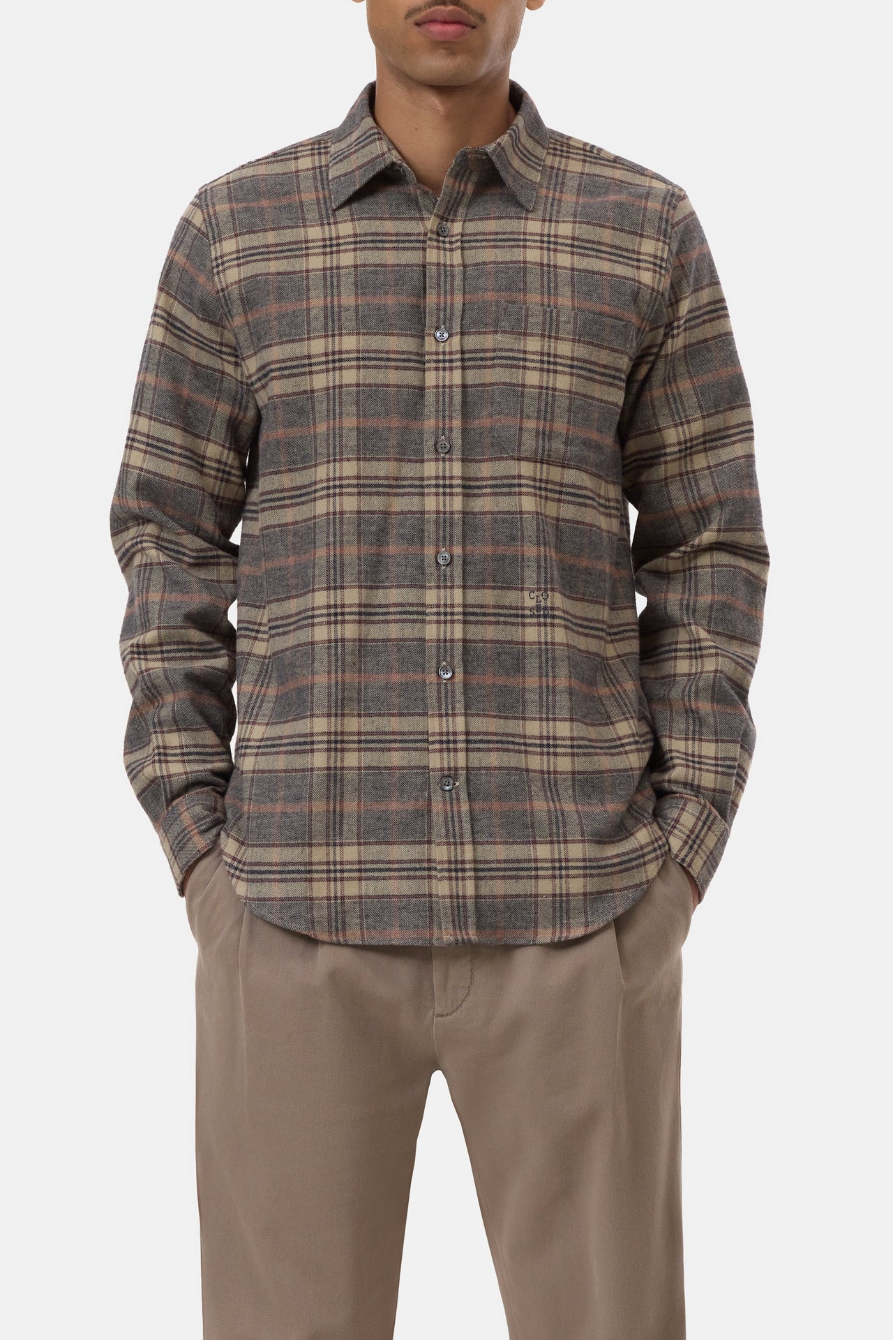 CLOSED MENS CHECKED COTTON SHIRT - ROCK BEIGE