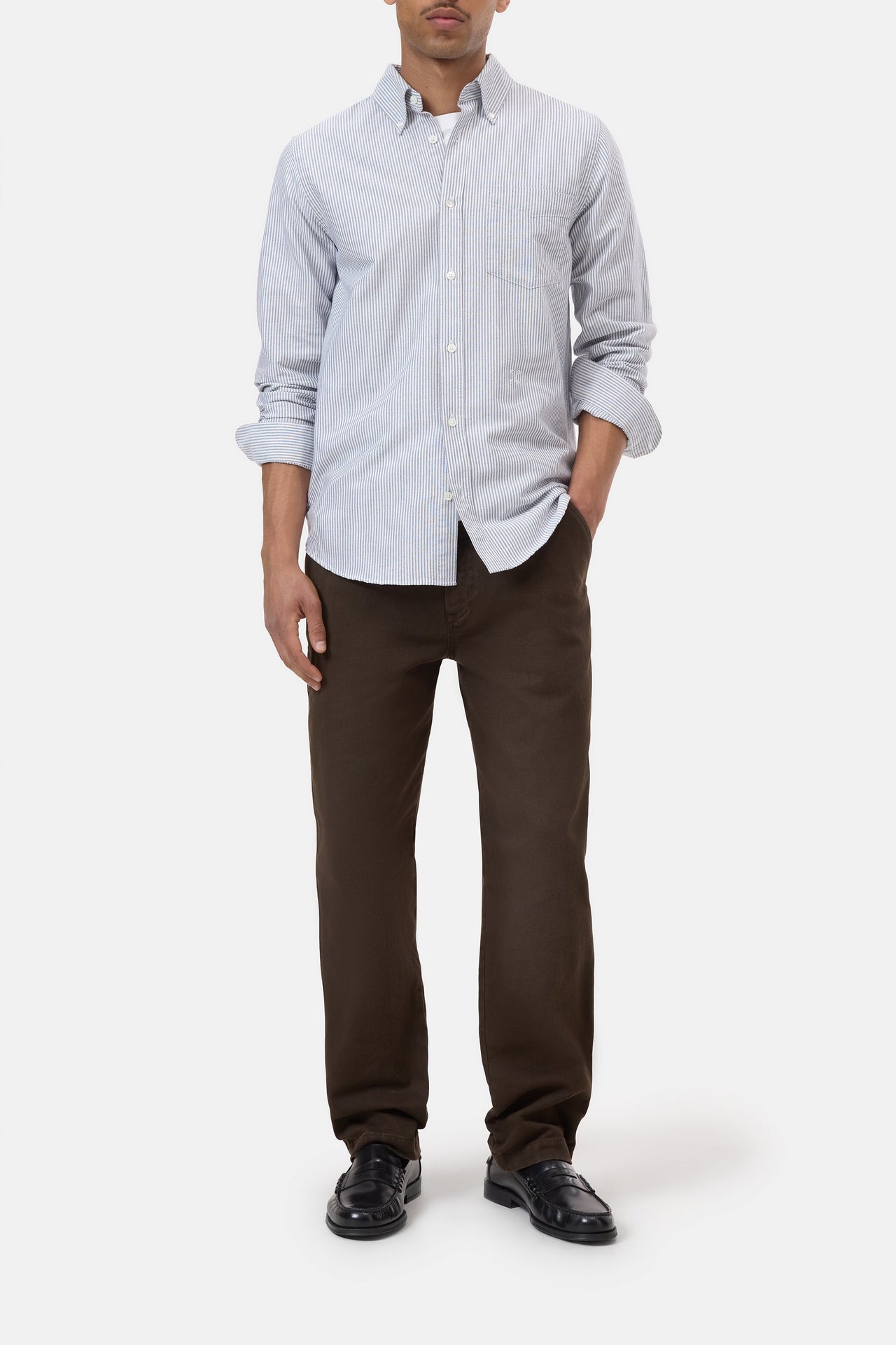 CLOSED MENS STRIPED COTTON SHIRT - DARK NIGHT