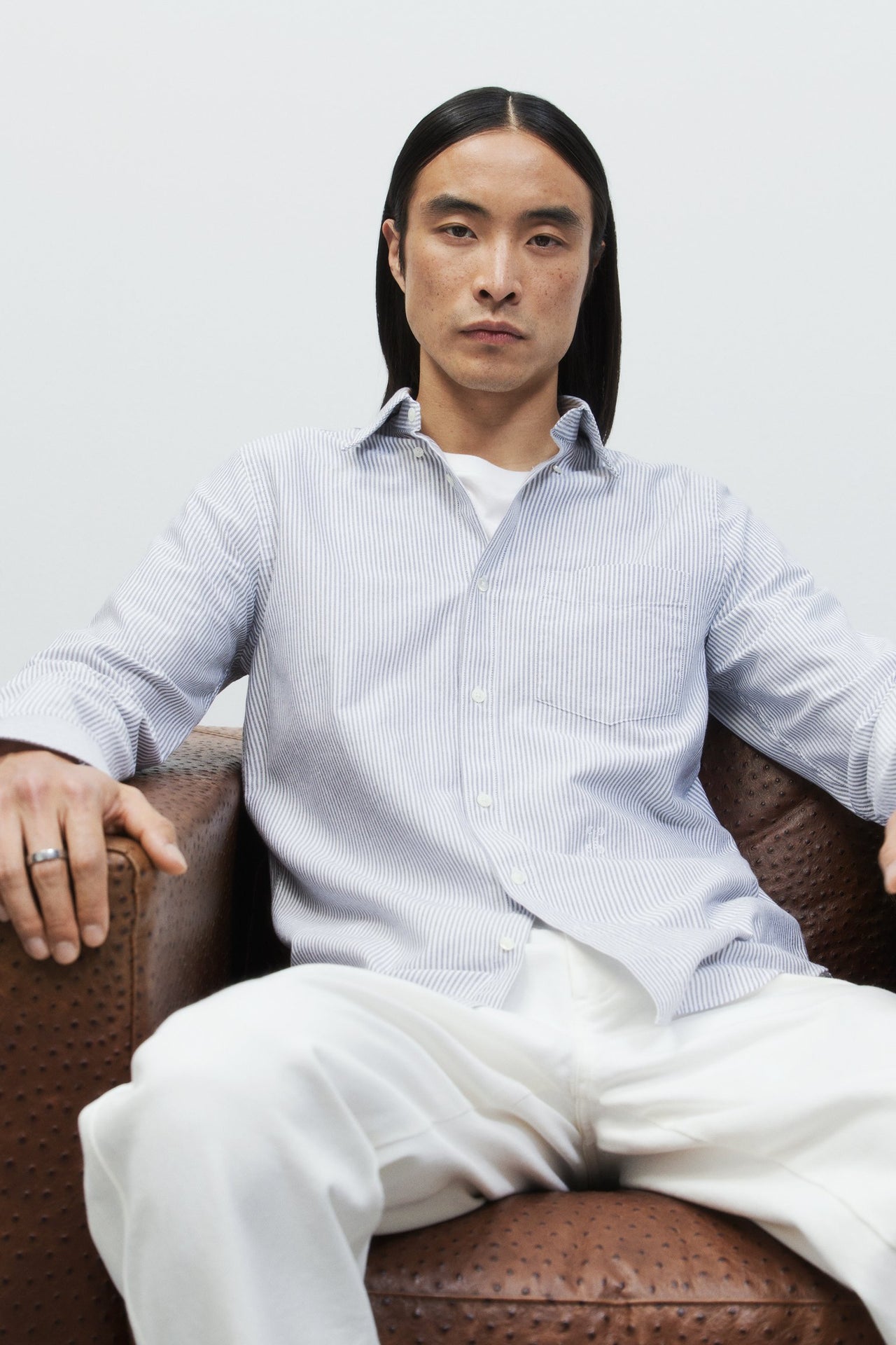 CLOSED MENS STRIPED COTTON SHIRT - DARK NIGHT