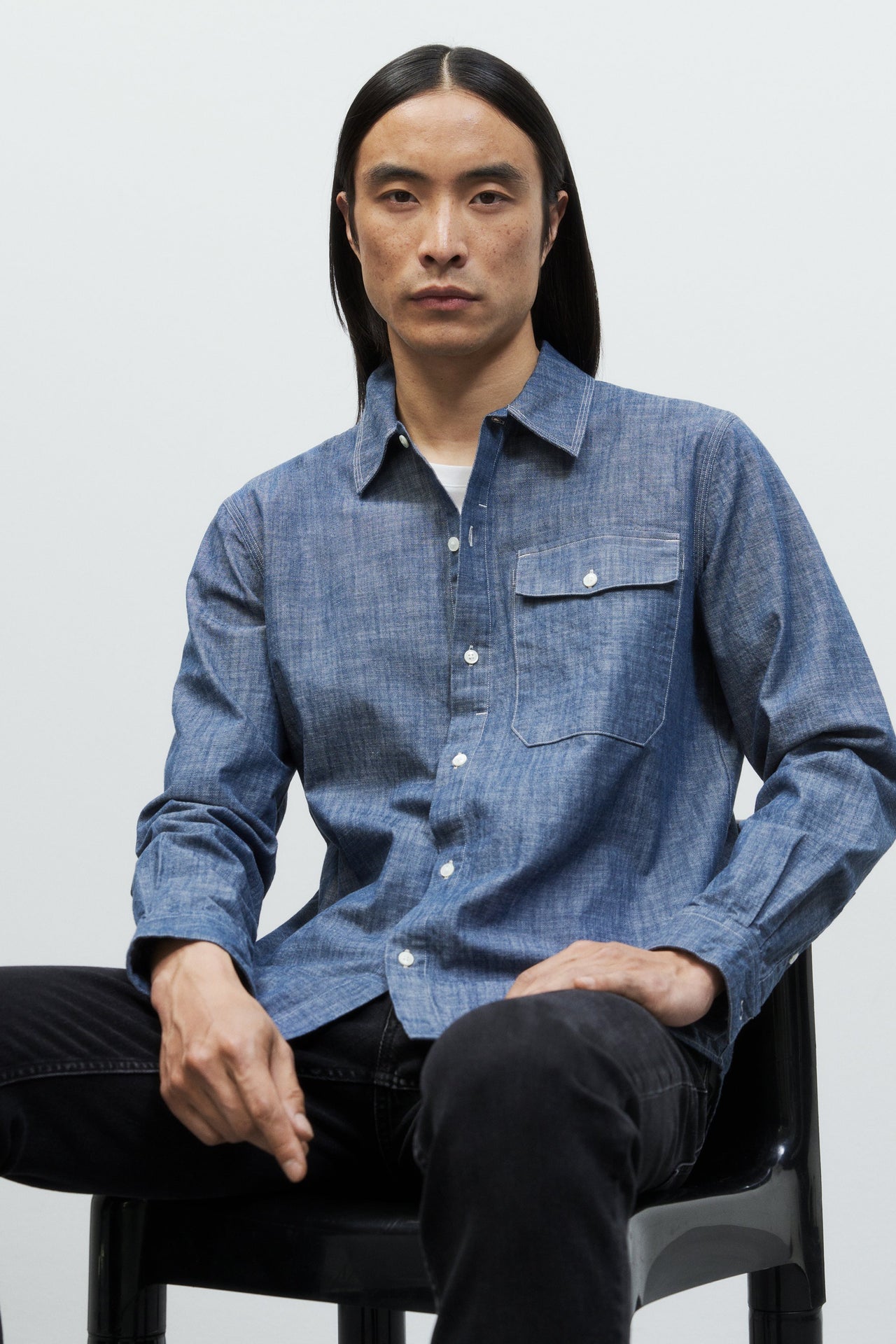 CLOSED MENS COTTON CHAMBRAY SHIRT - INK BLUE