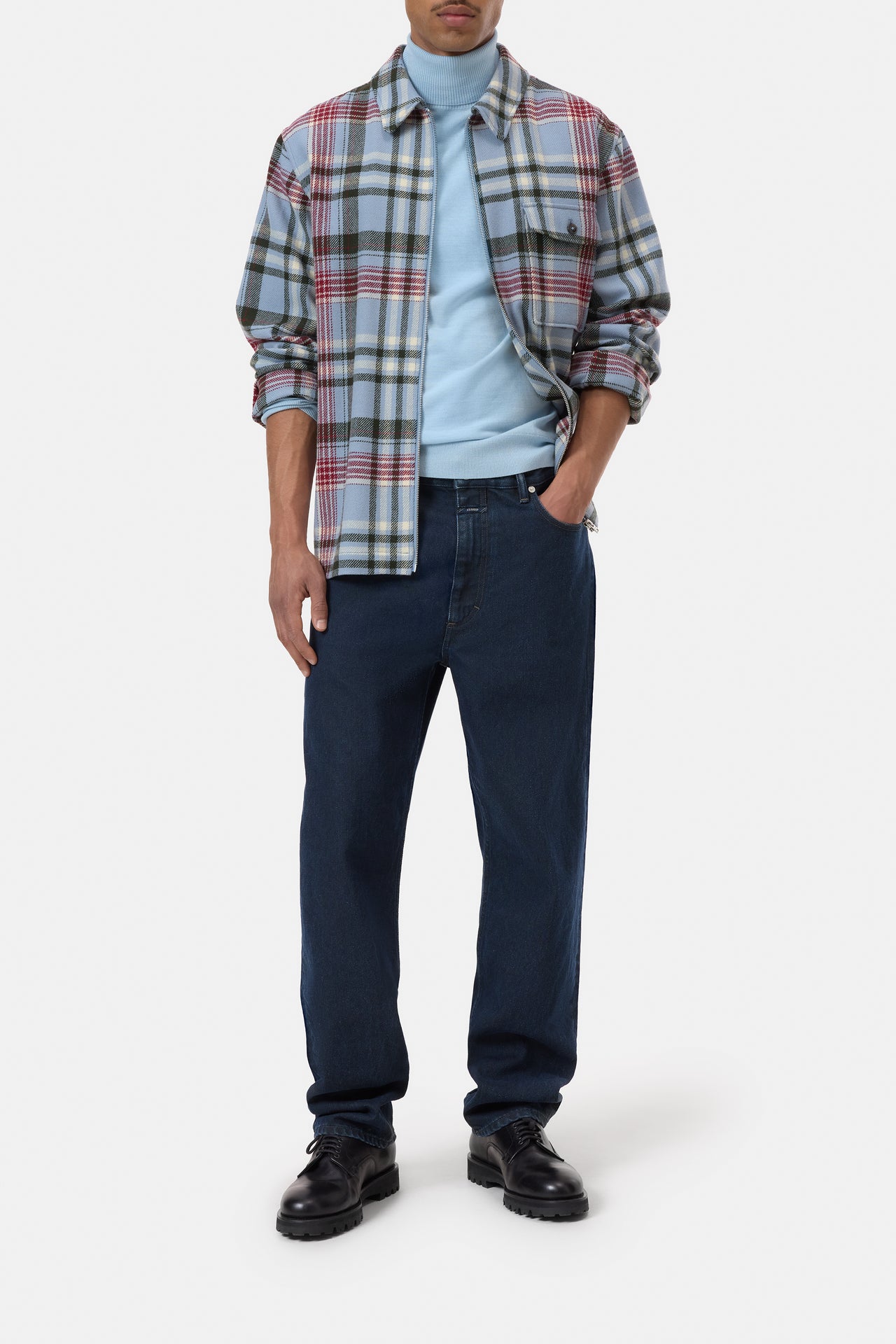 CLOSED MENS WOOL SHIRT WITH ZIPPER - NORDIC BLUE