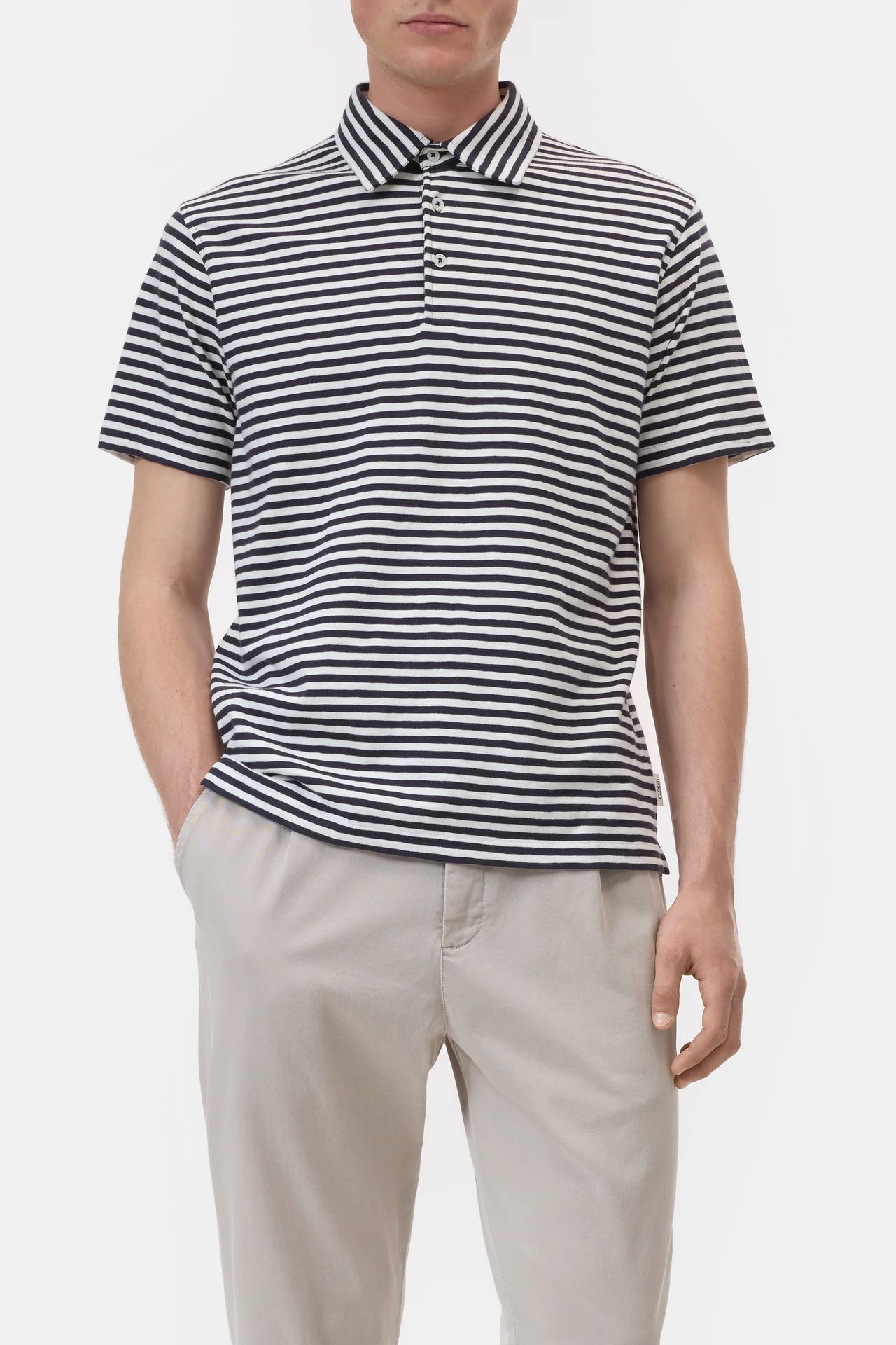 CLOSED MENS STRIPED ORGANIC COTTON POLO - NAVY/WHITE