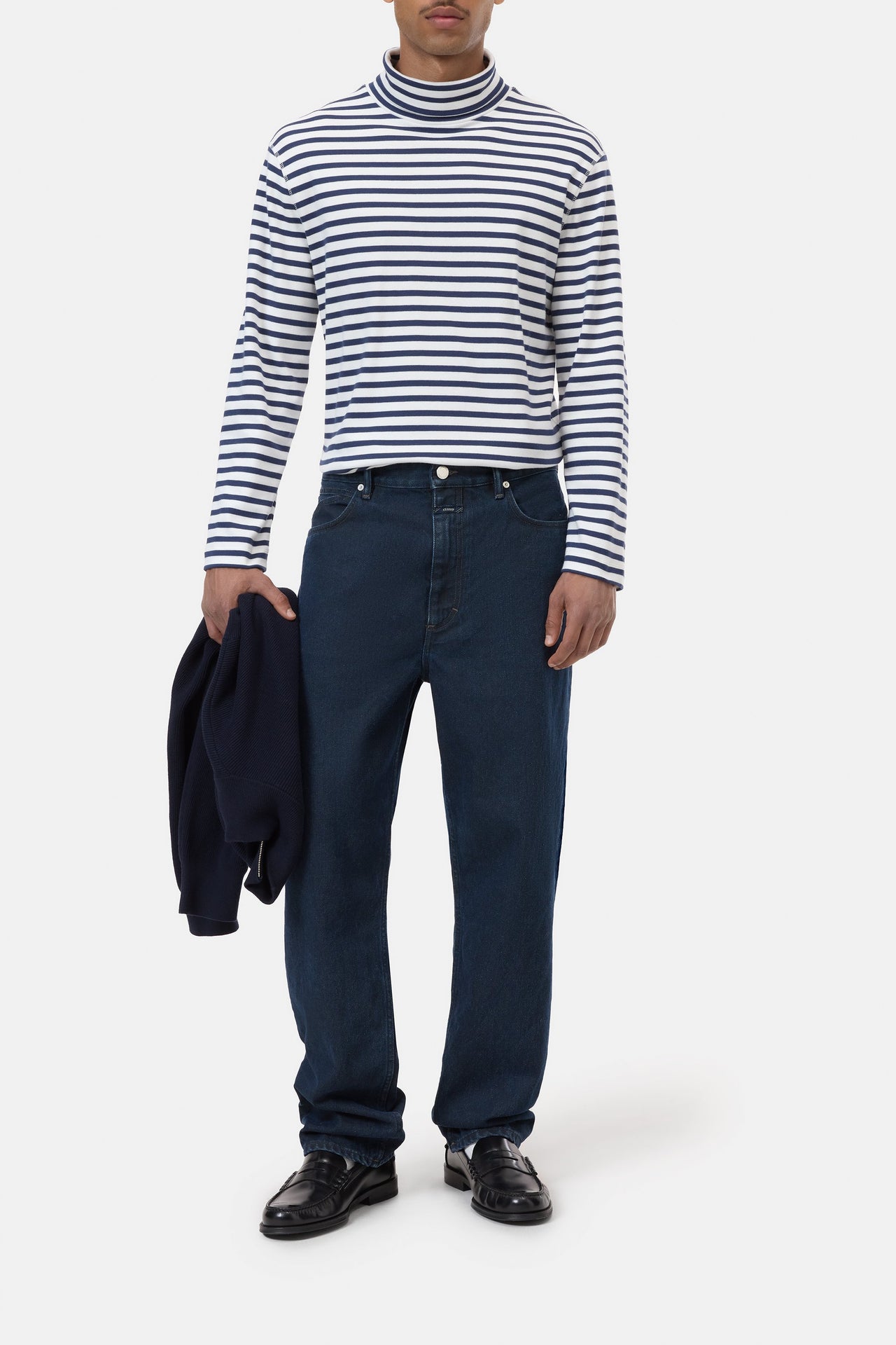 CLOSED MENS COTTON STRIPED TURTLENECK - DARK NIGHT