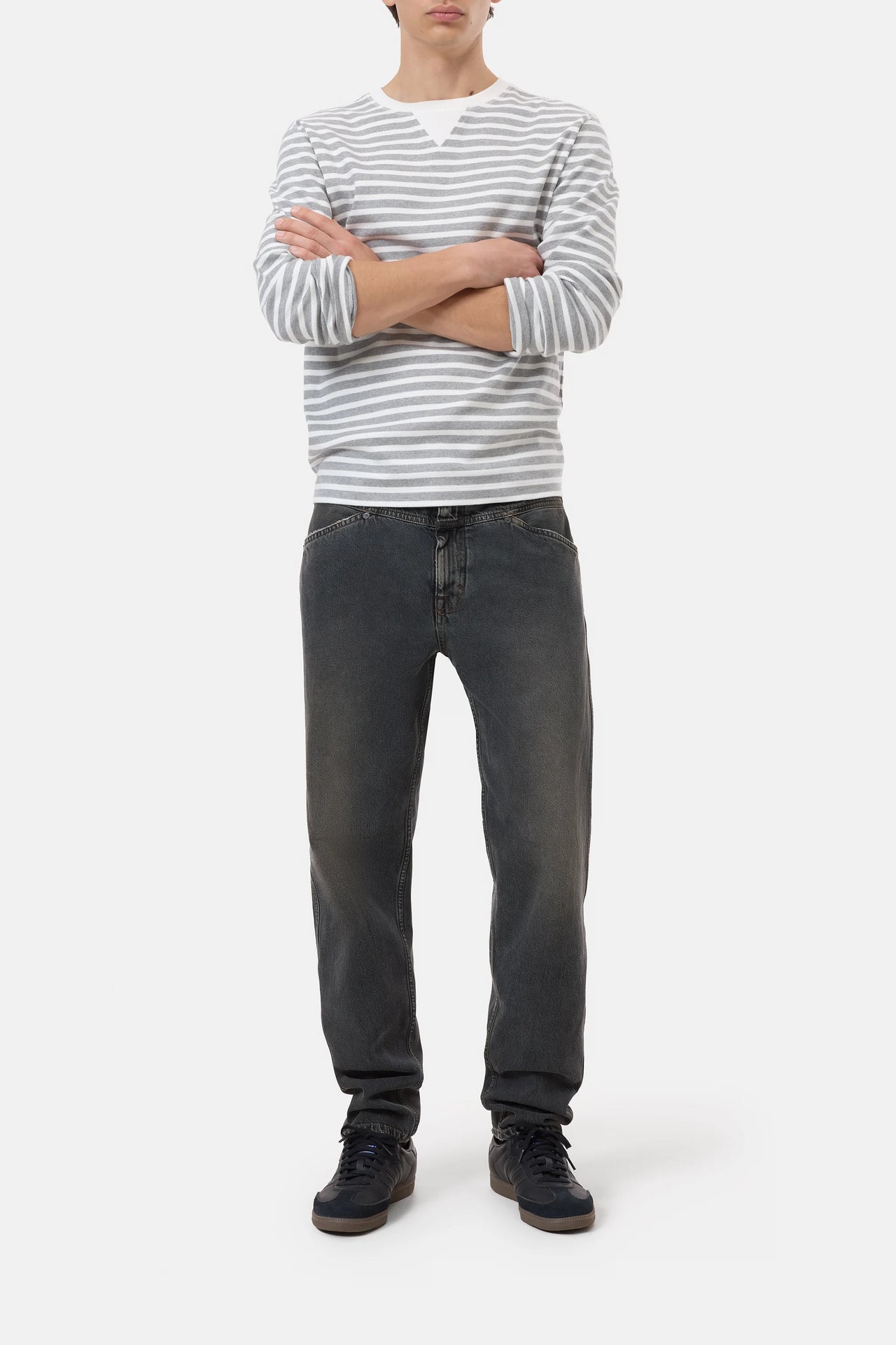 CLOSED MENS STRIPED LONGSLEEVE - LIGHT GREY MELANGE