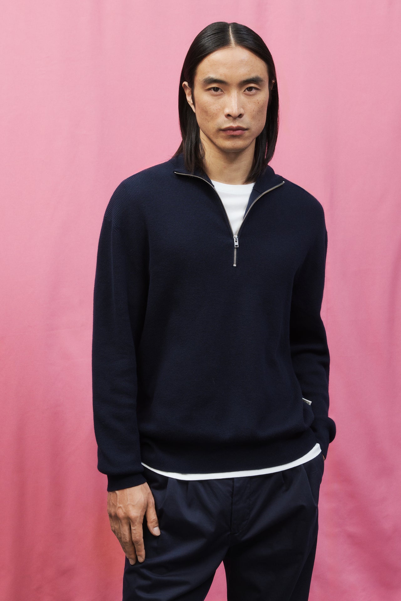 CLOSED MENS HALF-ZIP SWEATER IN COTTON BLEND - DARK NIGHT