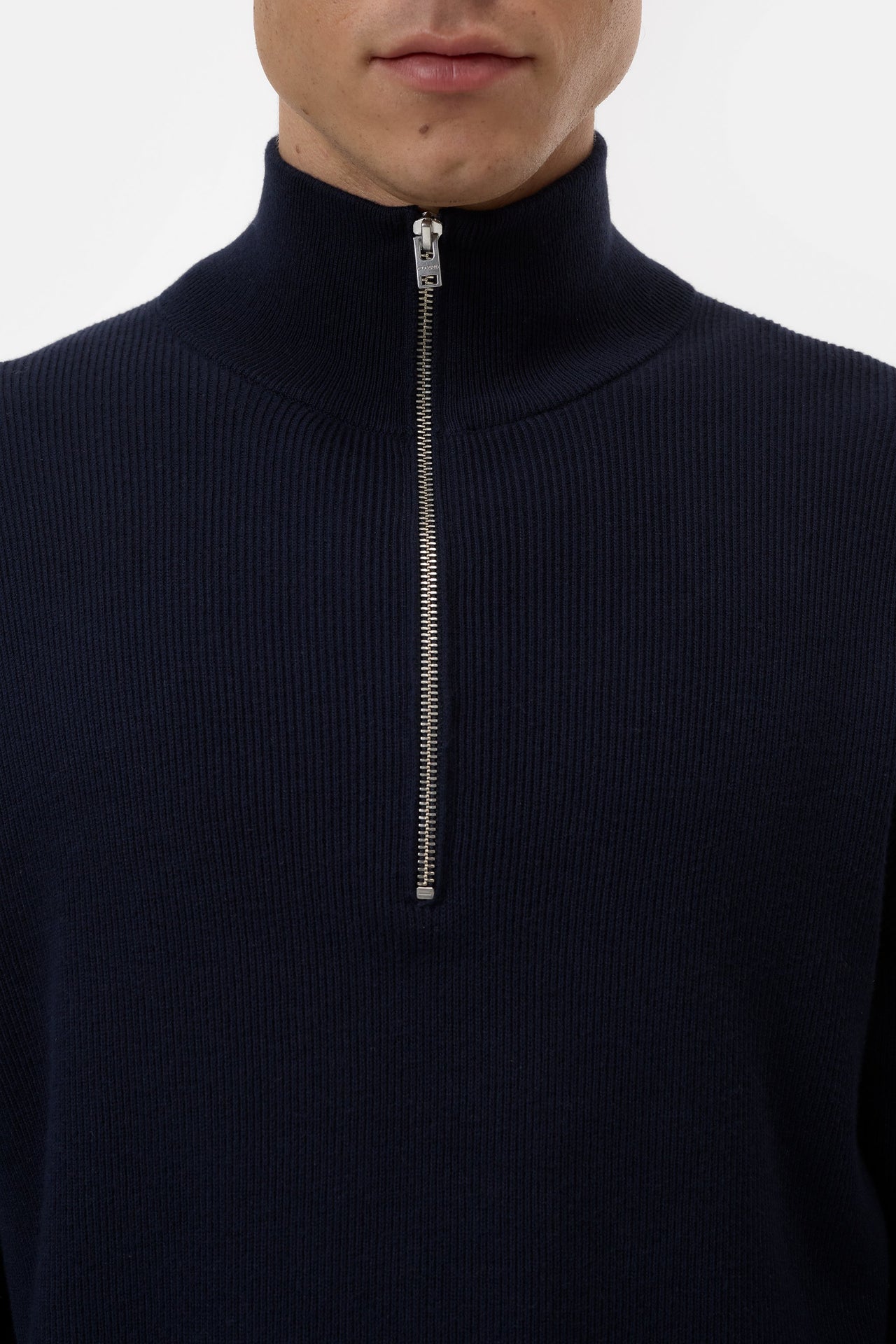 CLOSED MENS HALF-ZIP SWEATER IN COTTON BLEND - DARK NIGHT