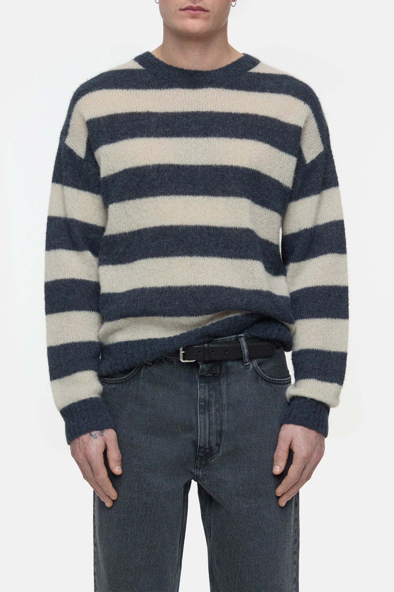 CLOSED MENS STRIPED KNITTED JUMPER - SMOKEY BLUE