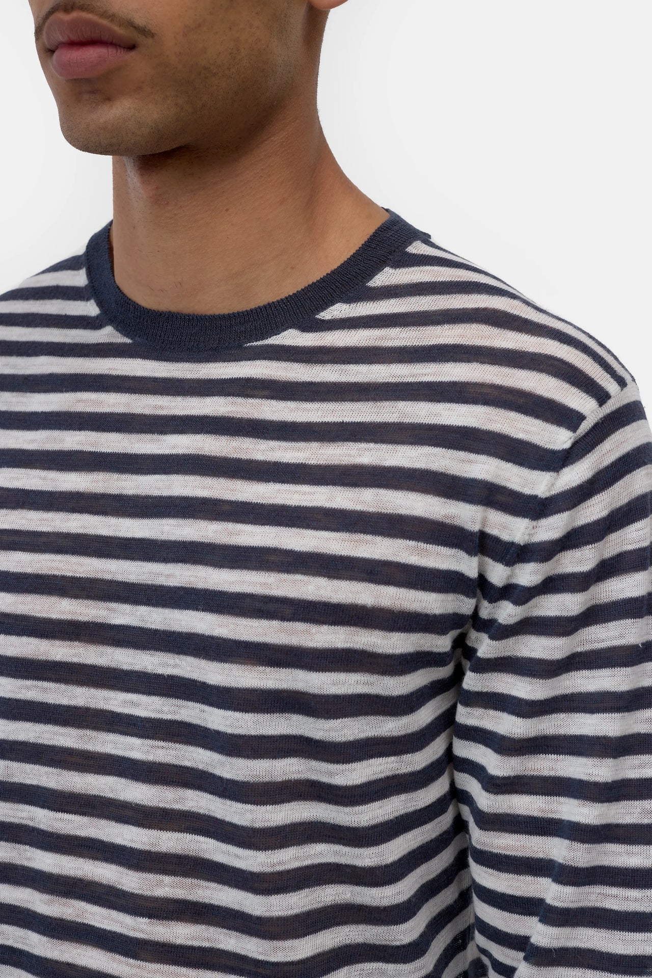 CLOSED MENS STRIPED SWEATER LINEN BLEND - MAGMA BLACK