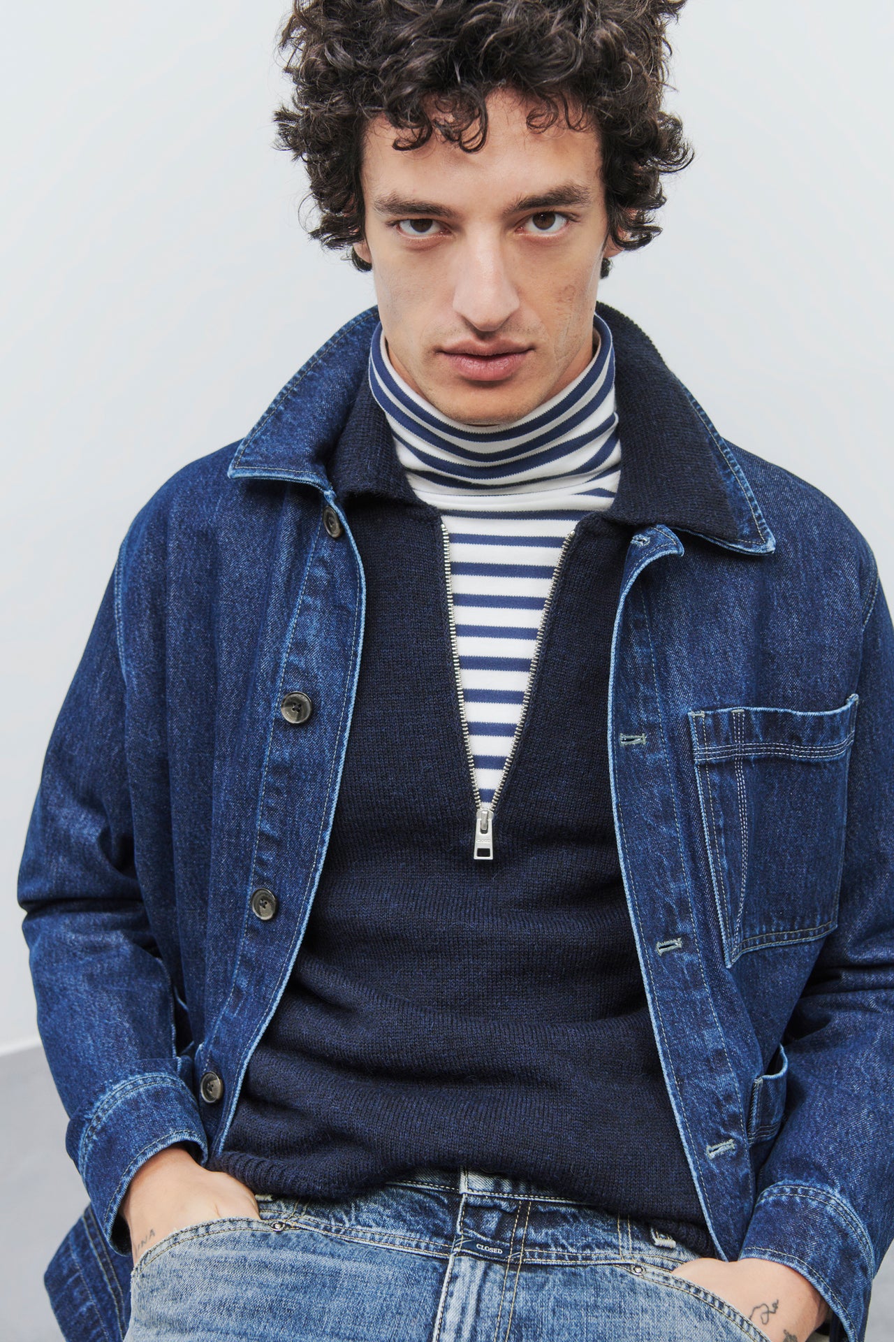 CLOSED MENS DENIM ATELIER JACKET - MID BLUE