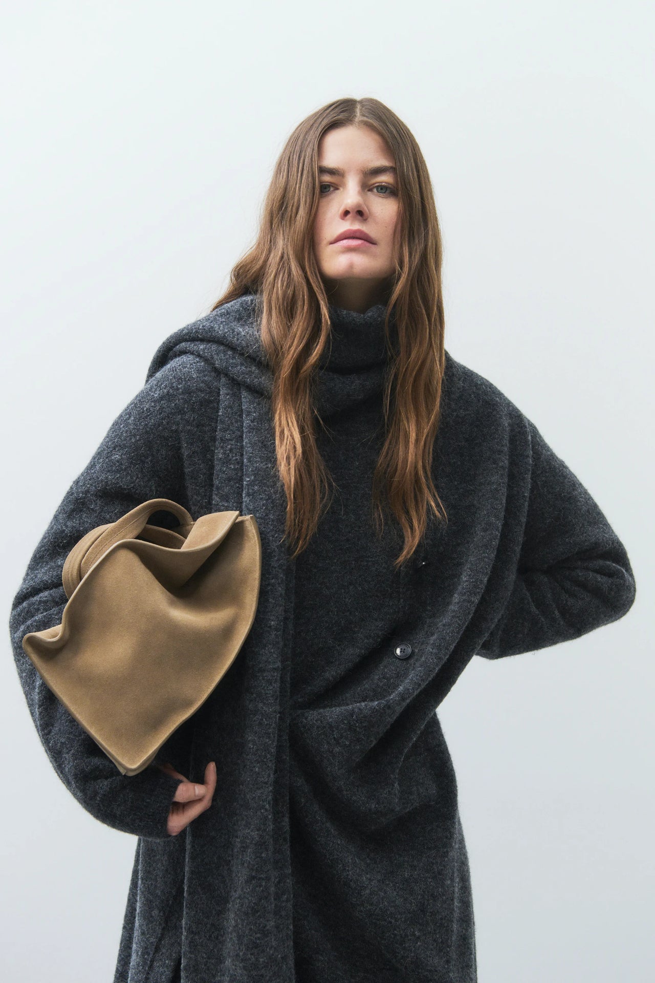 CLOSED WOMENS SCARF IN ALPACA-WOOL MIX - DARK GREY MELANGE