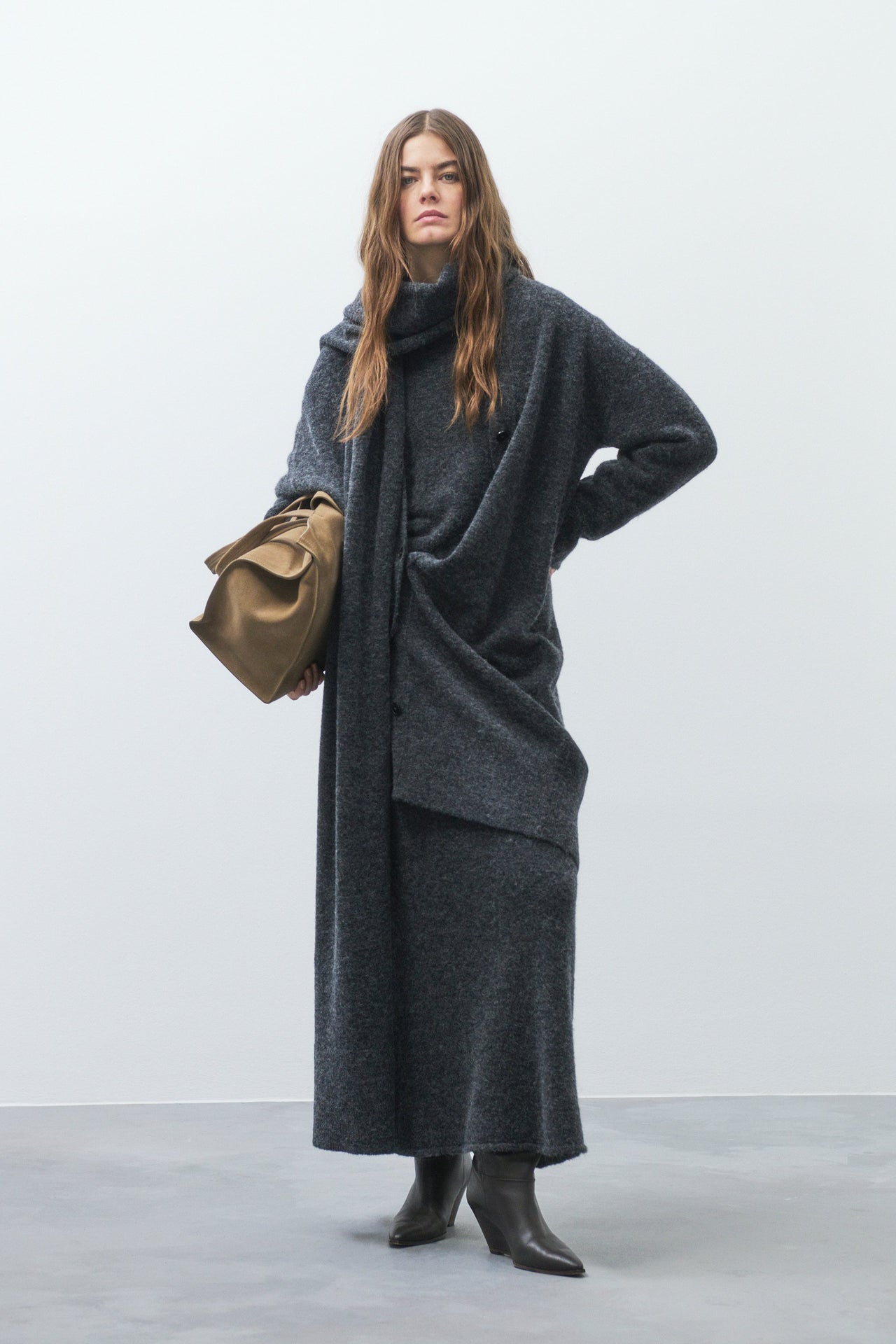 CLOSED WOMENS LONG KNIT SKIRT IN ALPACA-WOOL BLEND - DARK GREY MELANGE