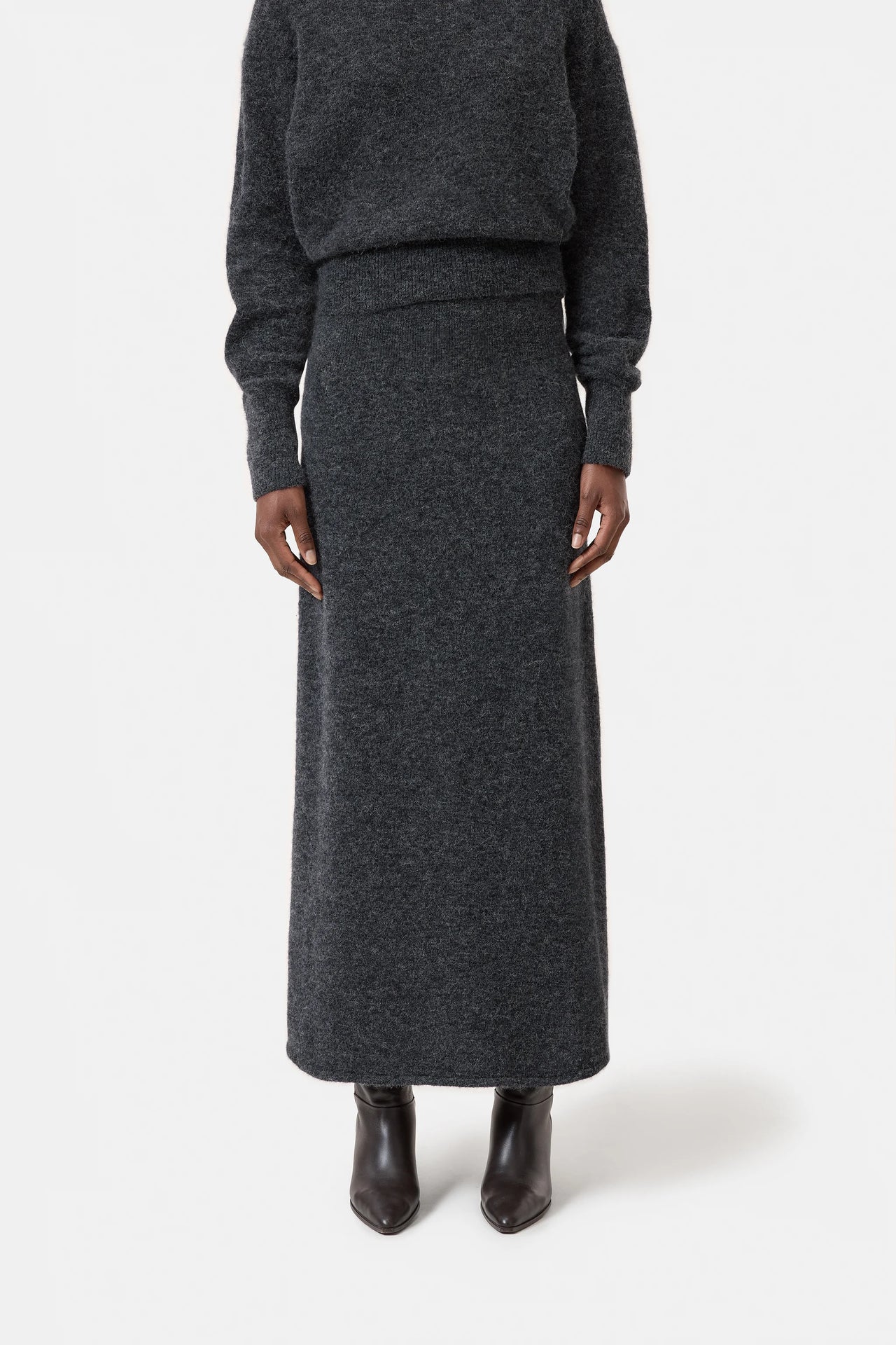 CLOSED WOMENS LONG KNIT SKIRT IN ALPACA-WOOL BLEND - DARK GREY MELANGE