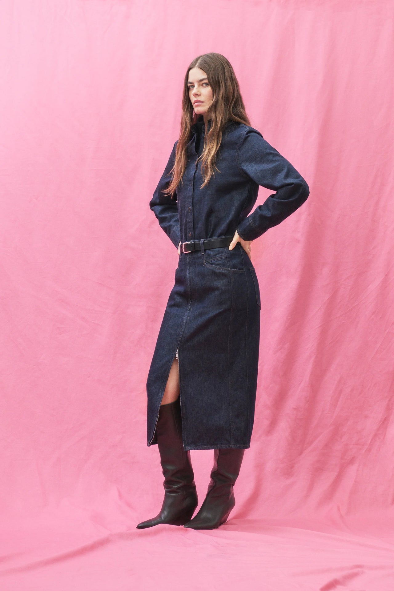 CLOSED WOMENS DENIM ZIPPER SKIRT - DARK BLUE