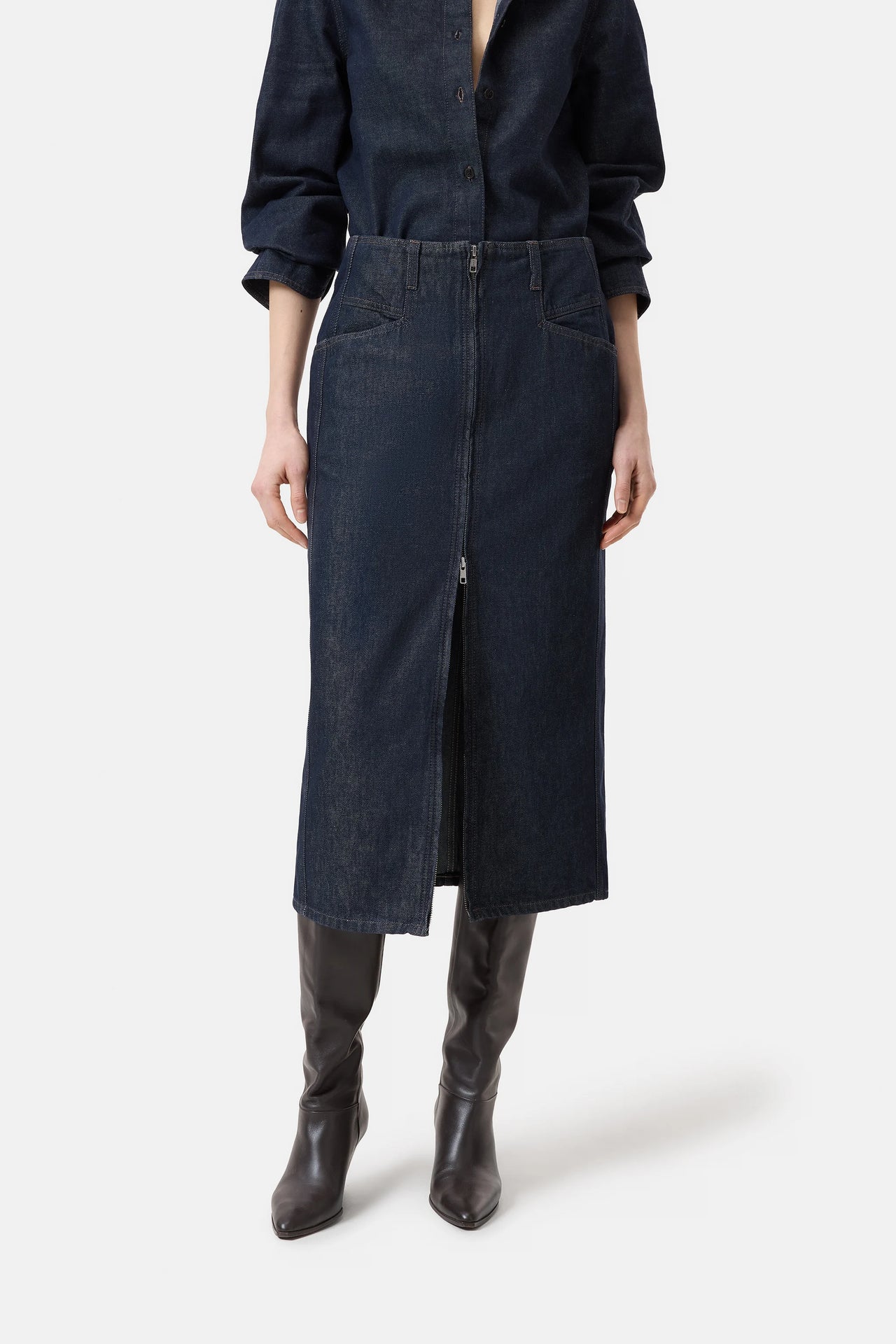 CLOSED WOMENS DENIM ZIPPER SKIRT - DARK BLUE