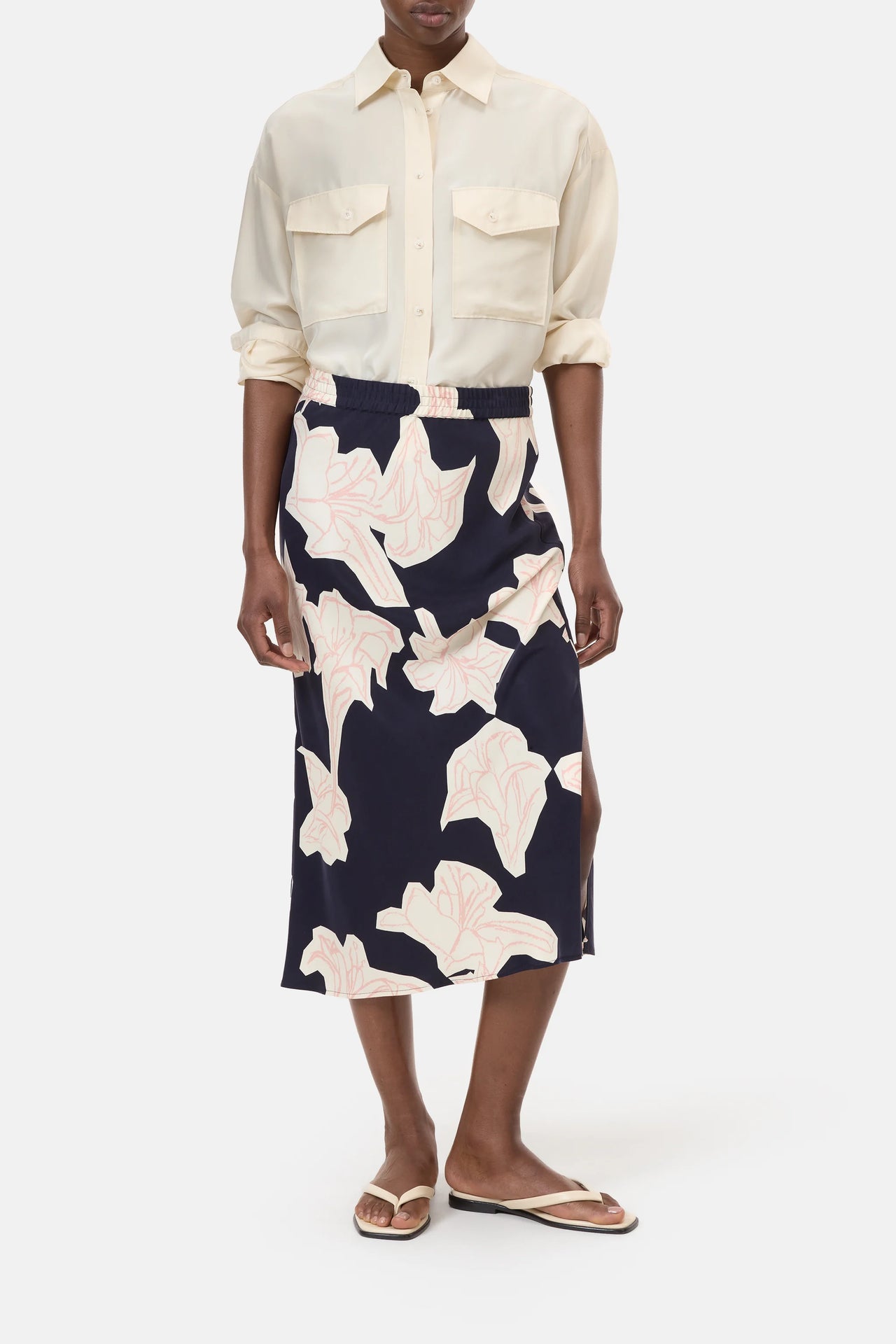 CLOSED WOMENS MIDI SKIRT WITH FLOWER PRINT - DARK NIGHT