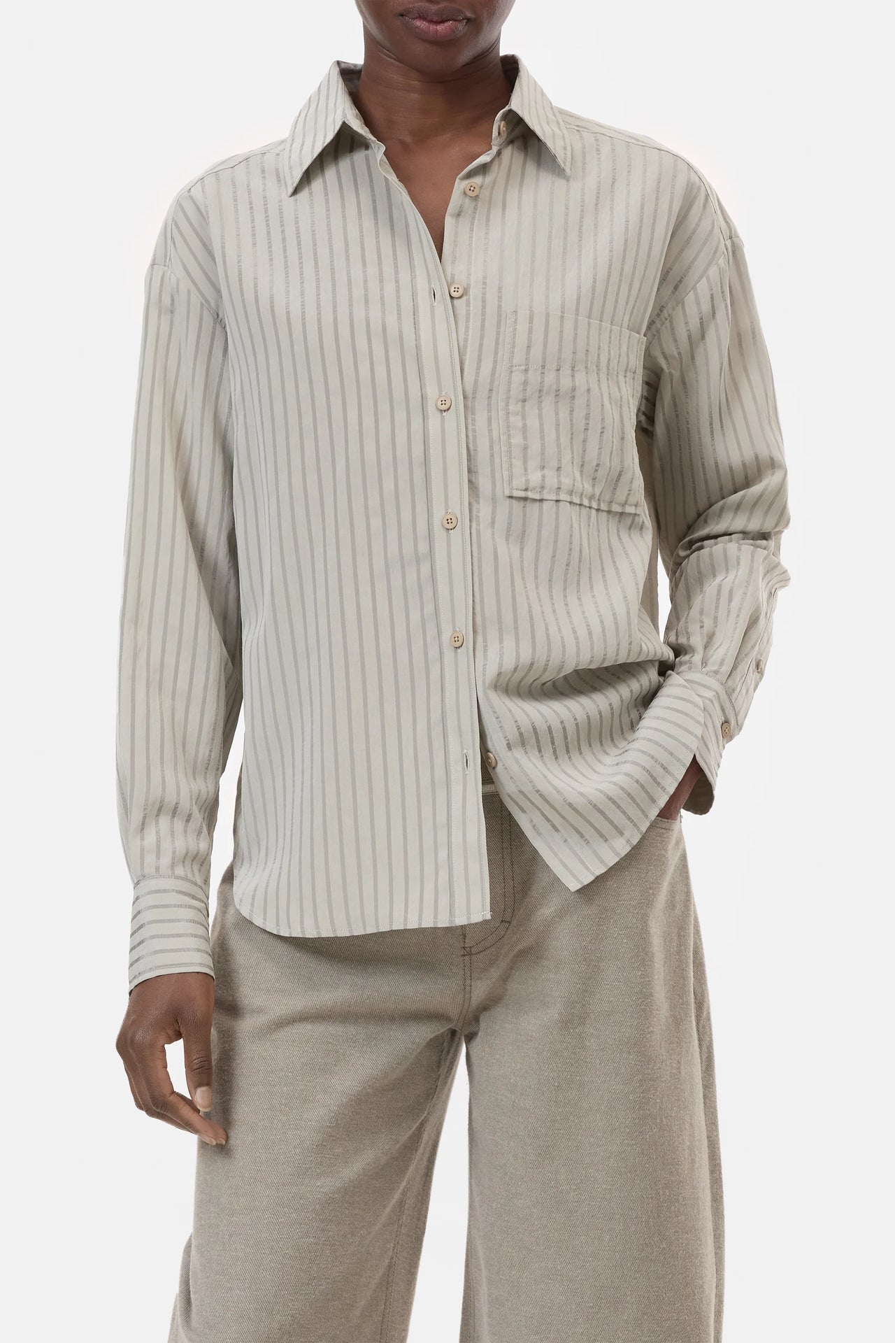 CLOSED WOMENS OVERSIZED STRIPED BLOUSE - SILT GREY