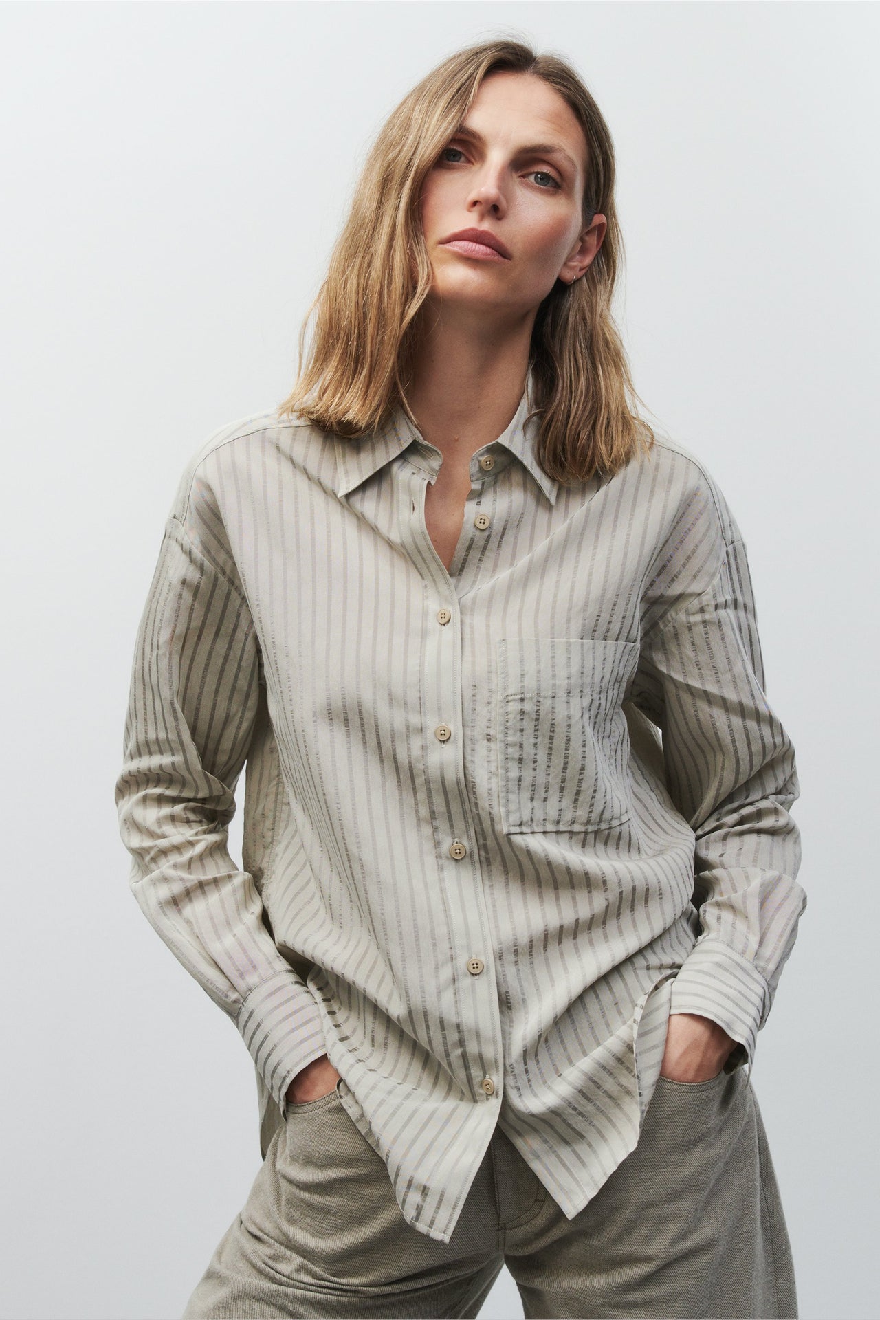 CLOSED WOMENS OVERSIZED STRIPED BLOUSE - SILT GREY