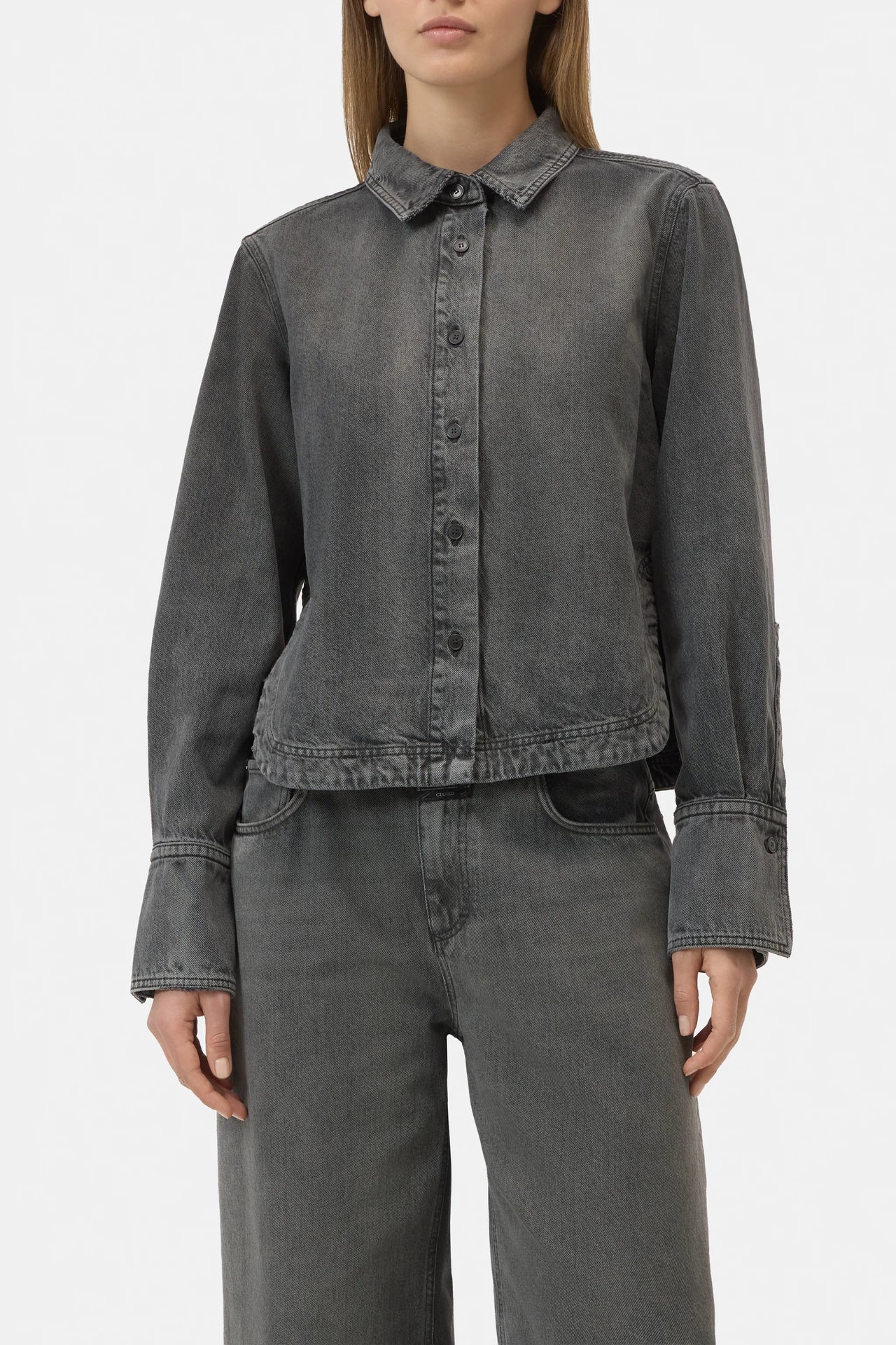 CLOSED WOMENS DENIM SHIRT WITH CURVED HEM - DARK GREY