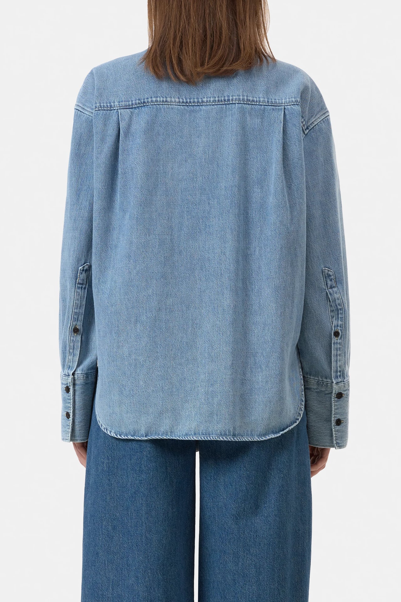 CLOSED WOMENS DENIM BLOUSE WITH SHAWL COLLAR - LIGHT BLUE