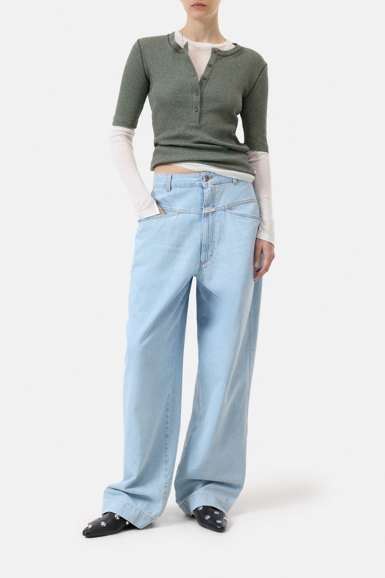 CLOSED WOMENS S/S COTTON SHIRT - FOREST GREEN