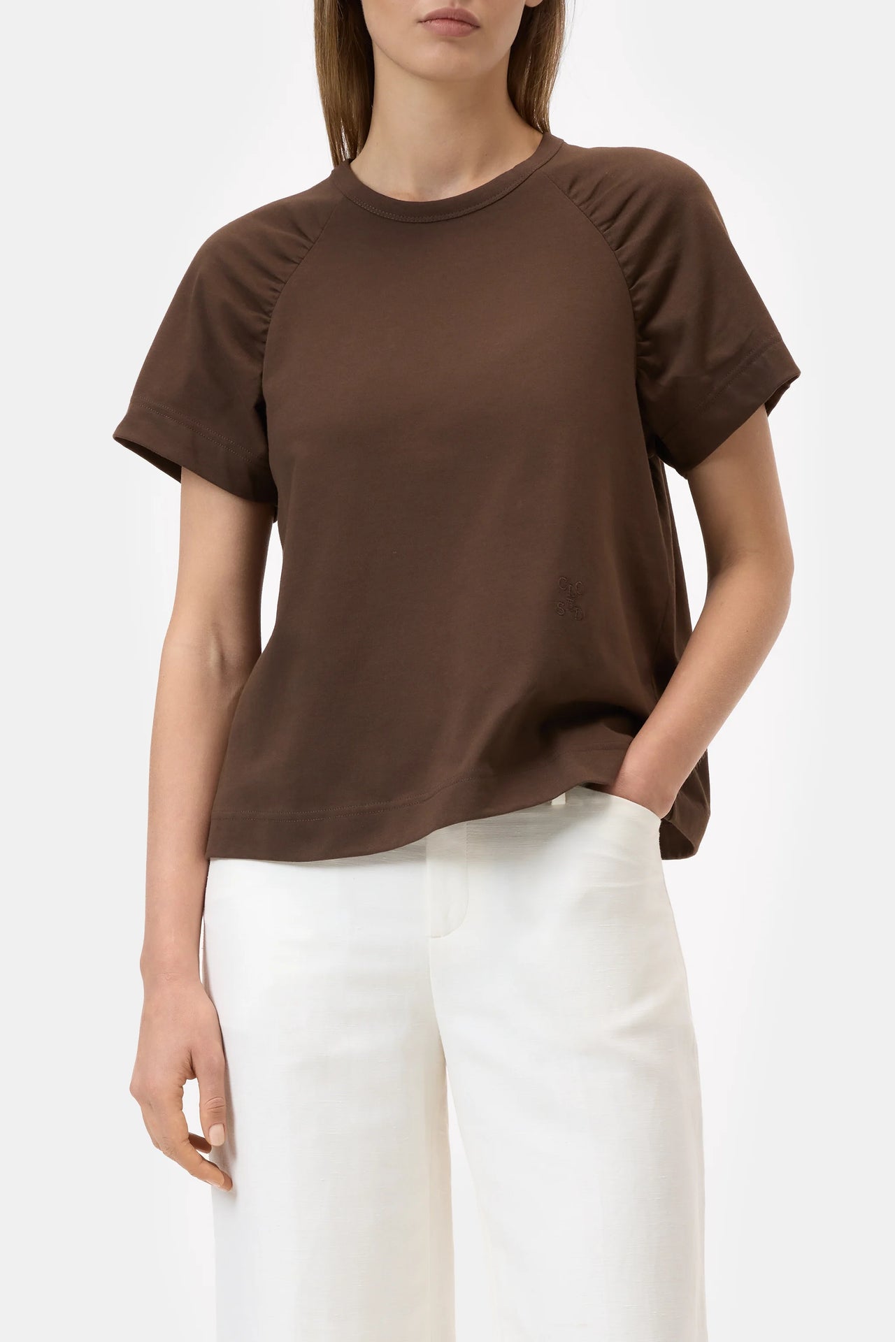 CLOSED WOMENS GATHERED T-SHIRT - MAPLE BROWN