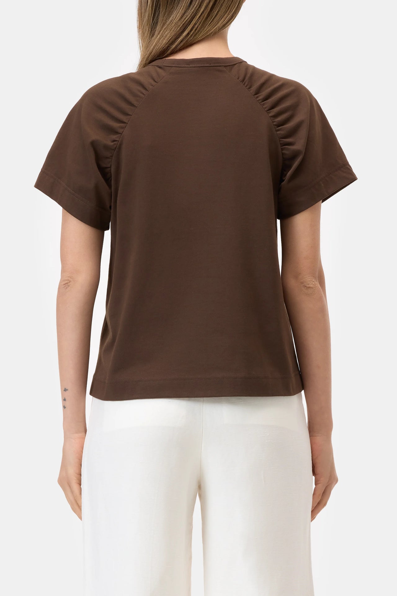 CLOSED WOMENS GATHERED T-SHIRT - MAPLE BROWN