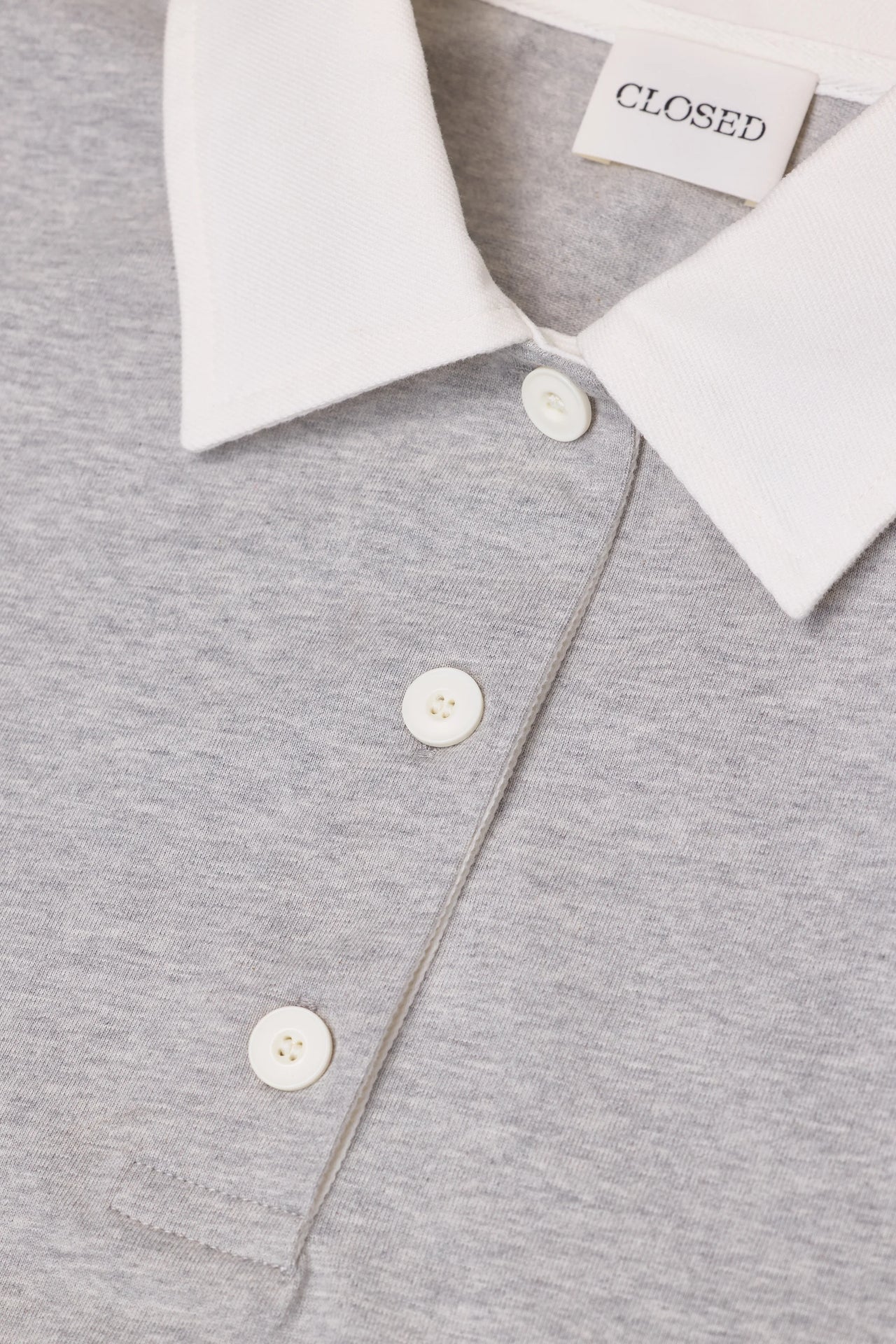 CLOSED WOMENS CROPPED RUGBY SHIRT - LIGHT GREY MELANGE