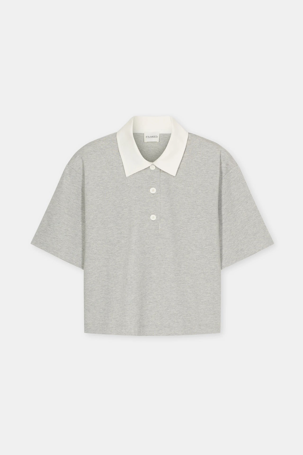 CLOSED WOMENS CROPPED RUGBY SHIRT - LIGHT GREY MELANGE
