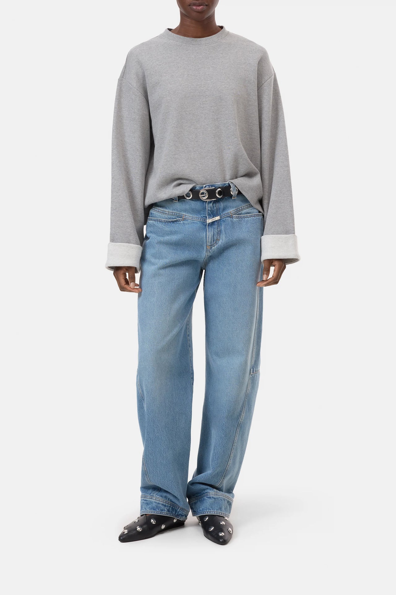 CLOSED WOMENS TURN-UP SWEATSHIRT - LIGHT GREY MELANGE