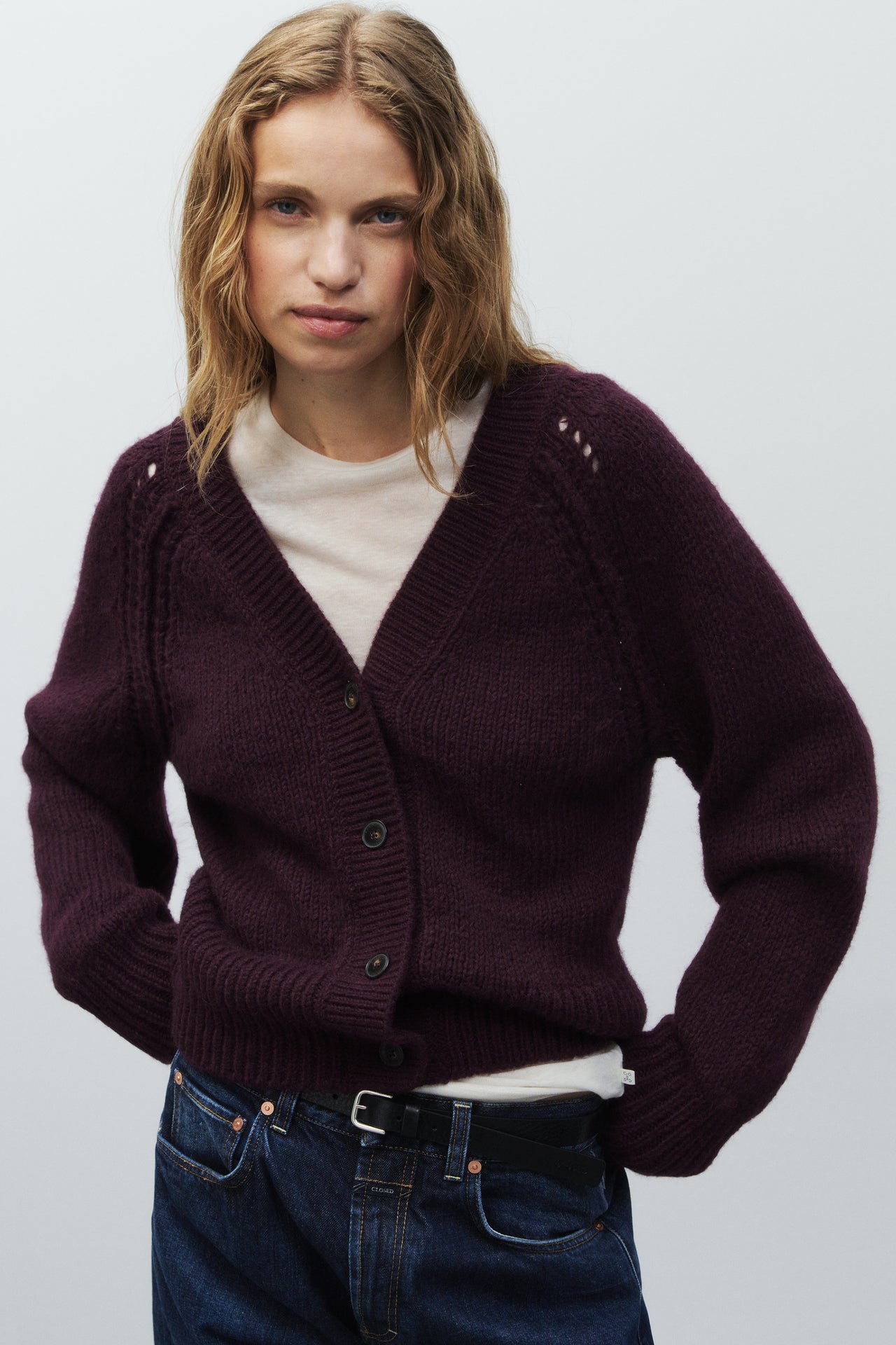 CLOSED WOMENS ALPACA-WOOL CARDIGAN - DARK RAISIN RED